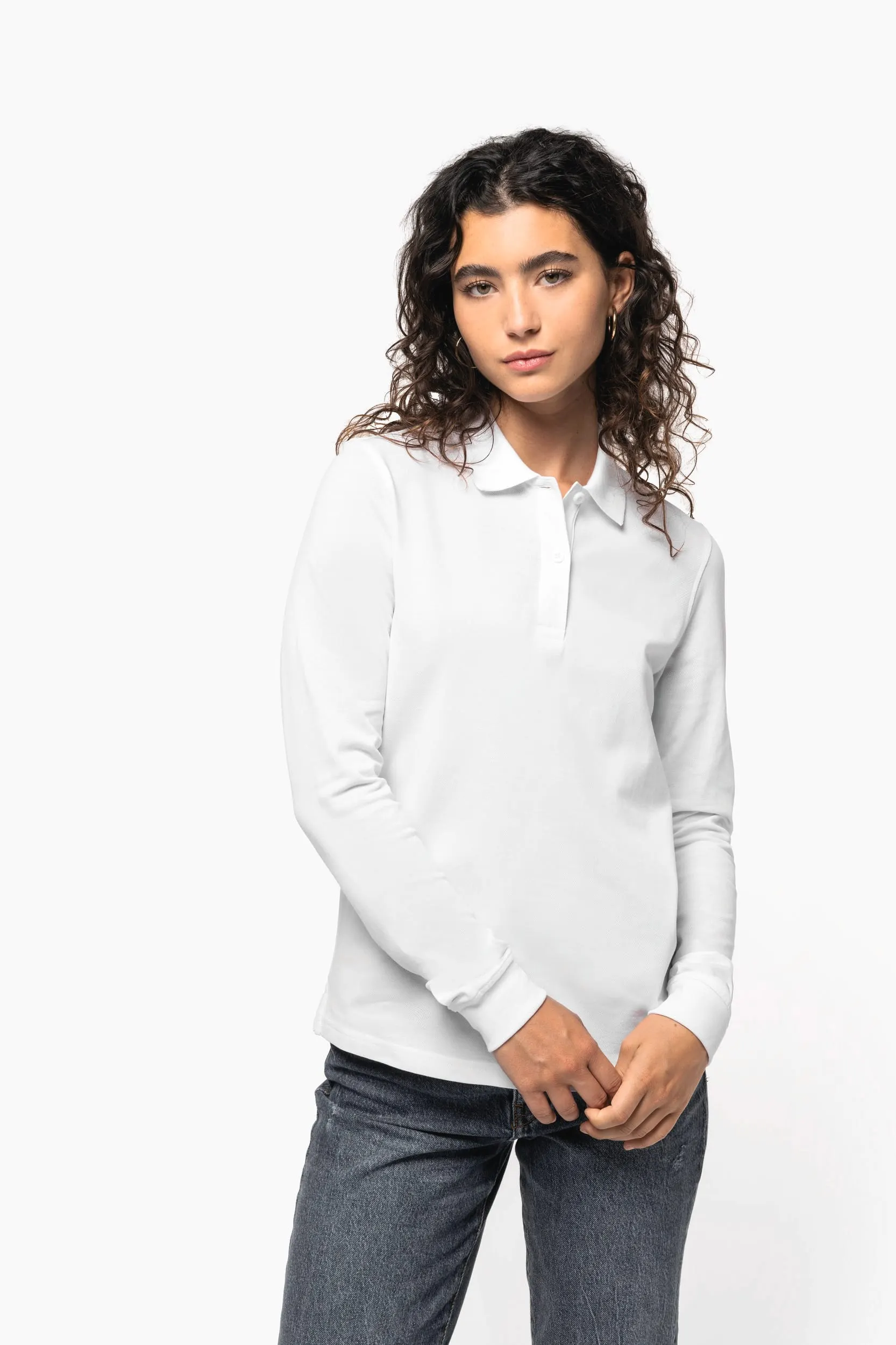 Polo de punto piqué manga larga Bio180 mujer
