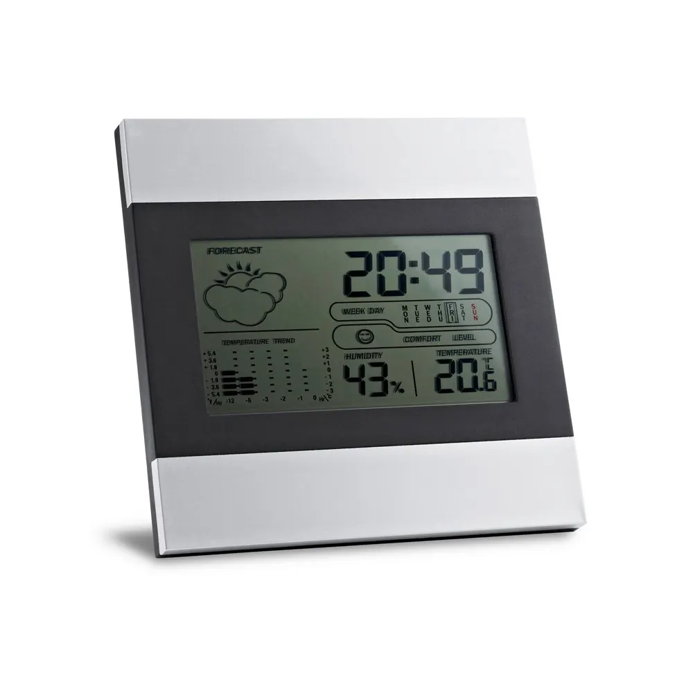 DENE. Estación meteorológica de sobremesa con pantalla LCD de aluminio y ABS