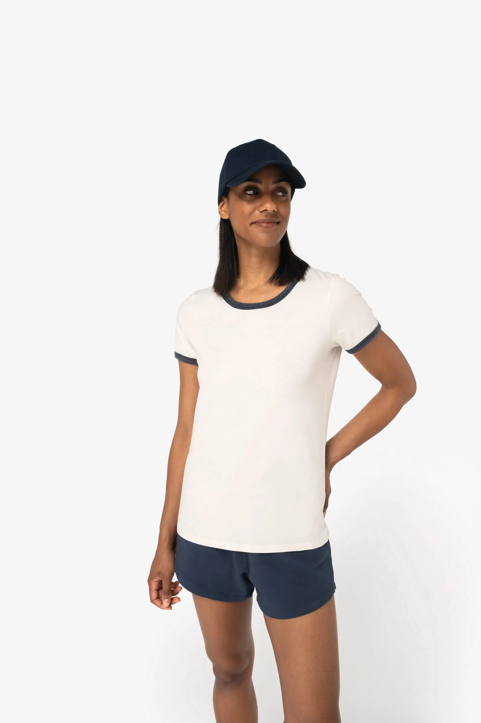 Camiseta ringer ecorresponsable con ribetes contrastados efecto lavado mujer