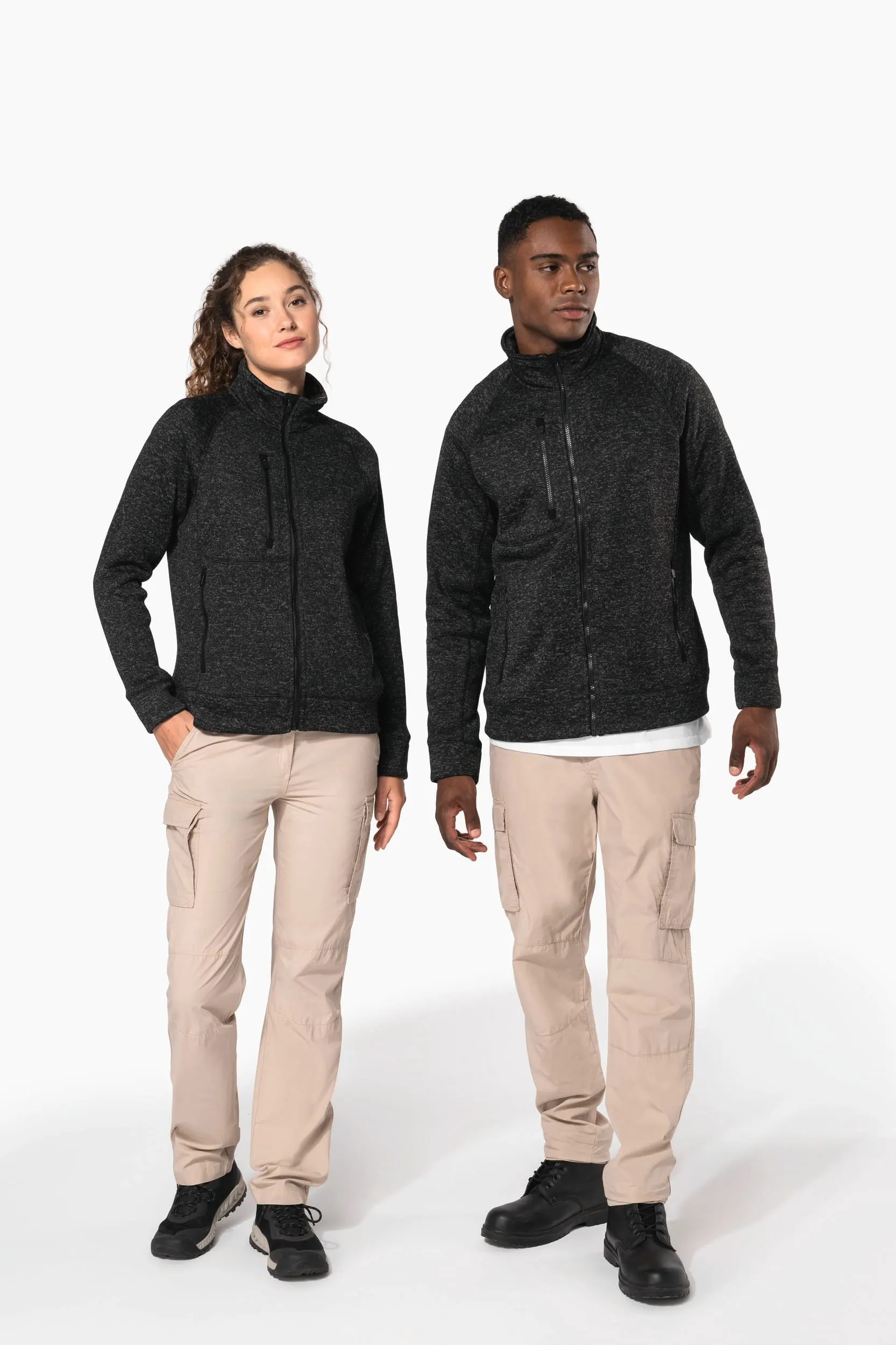 Chaqueta jaspeada con cremallera mujer