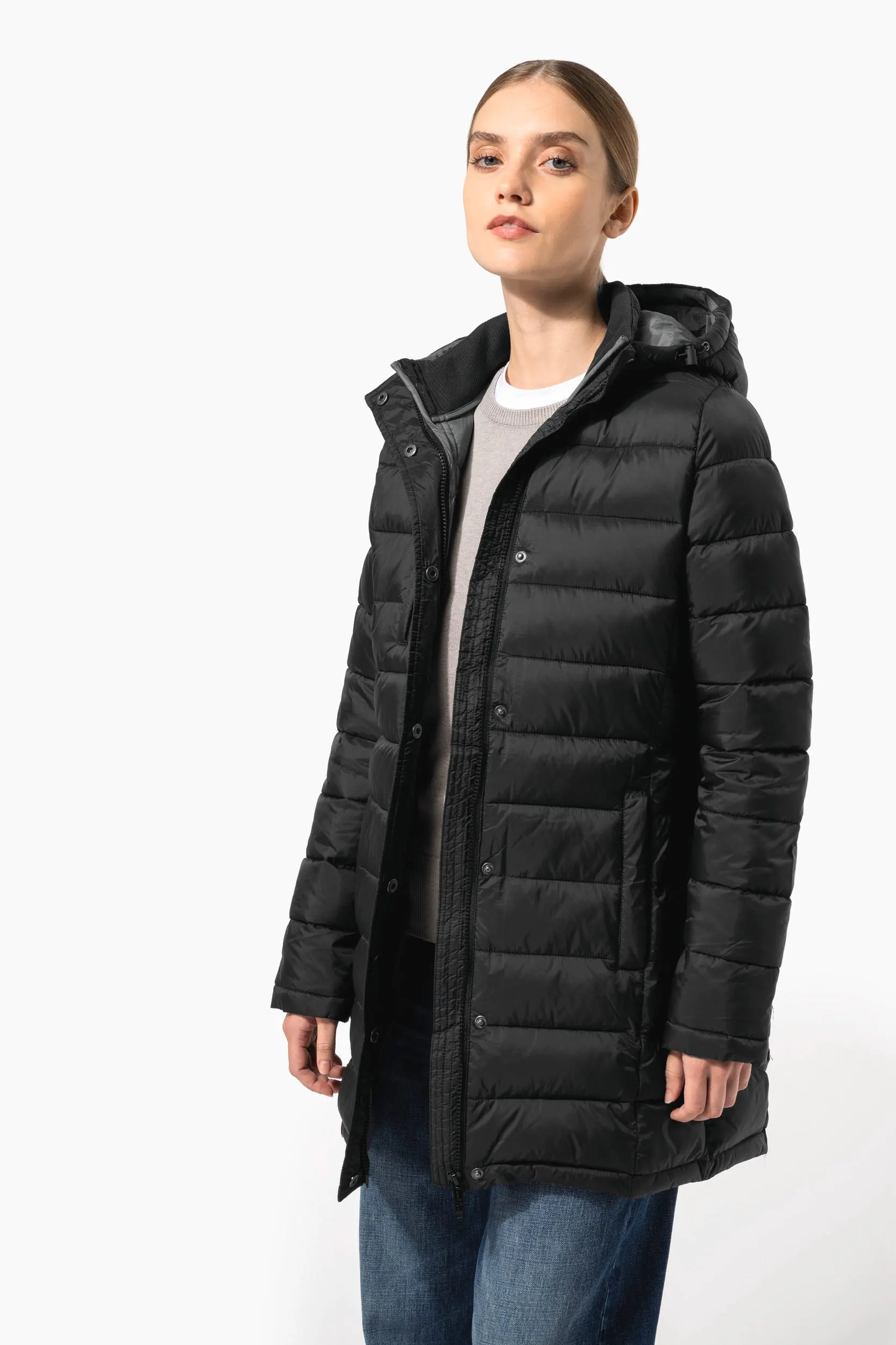 Parka ligera acolchada con capucha para mujer