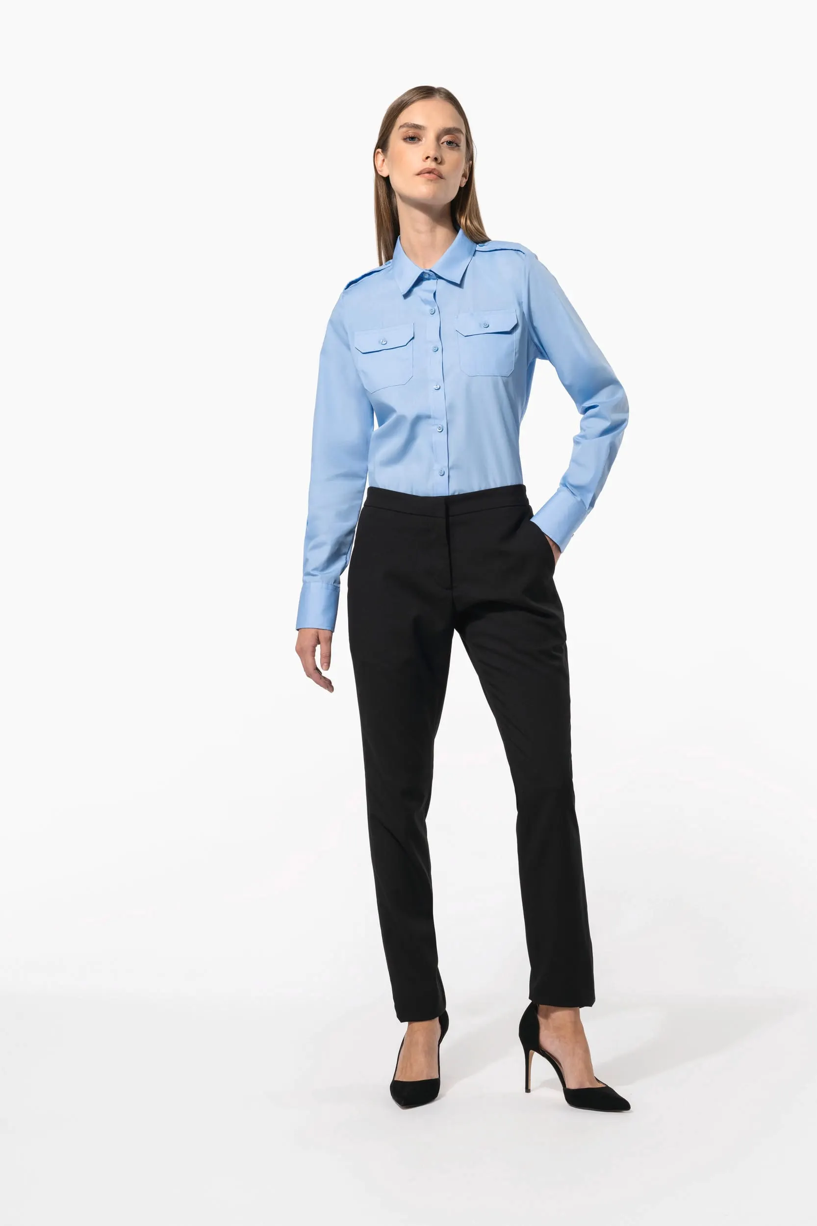Camisa piloto manga larga mujer