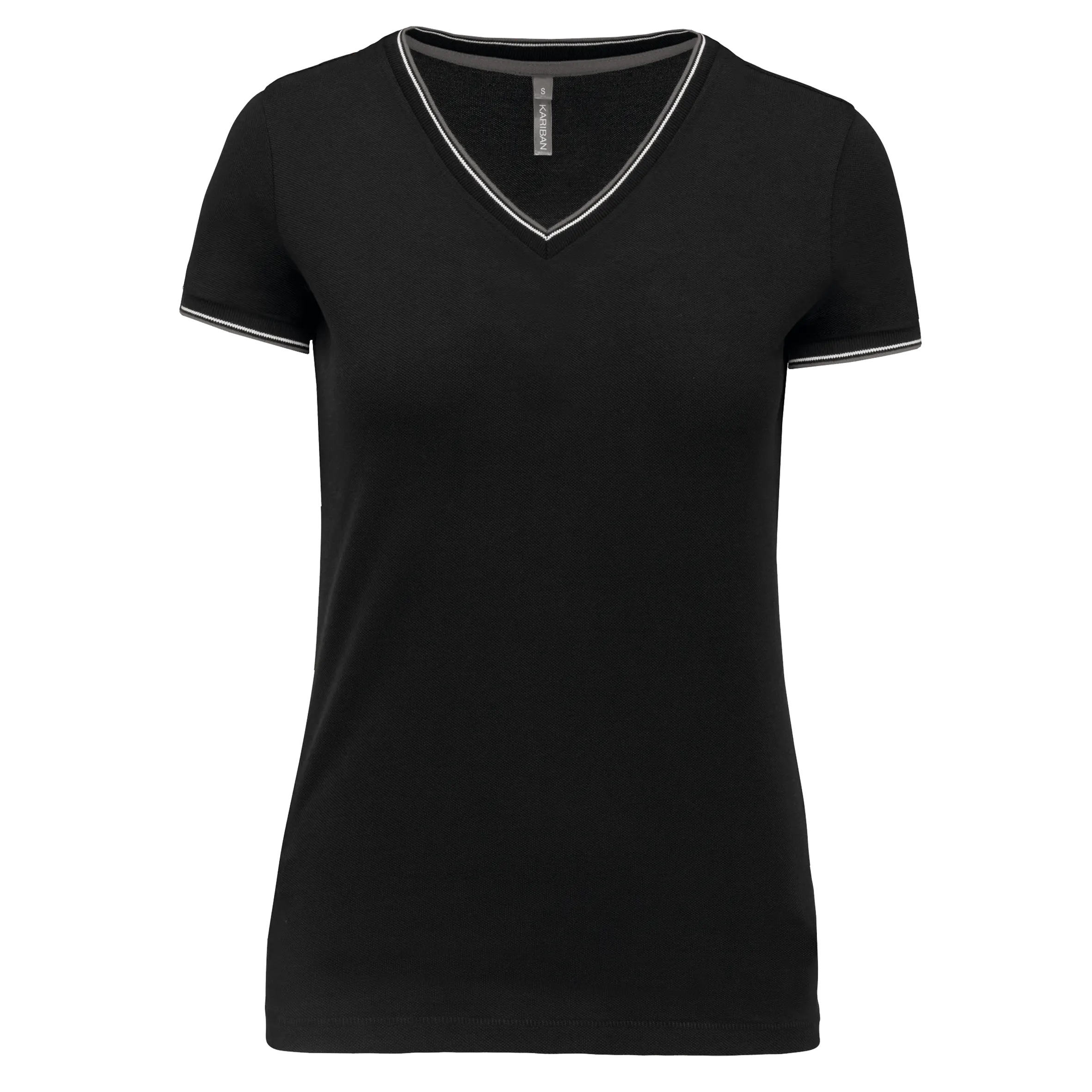 Camiseta de punto piqué con cuello de pico mujer