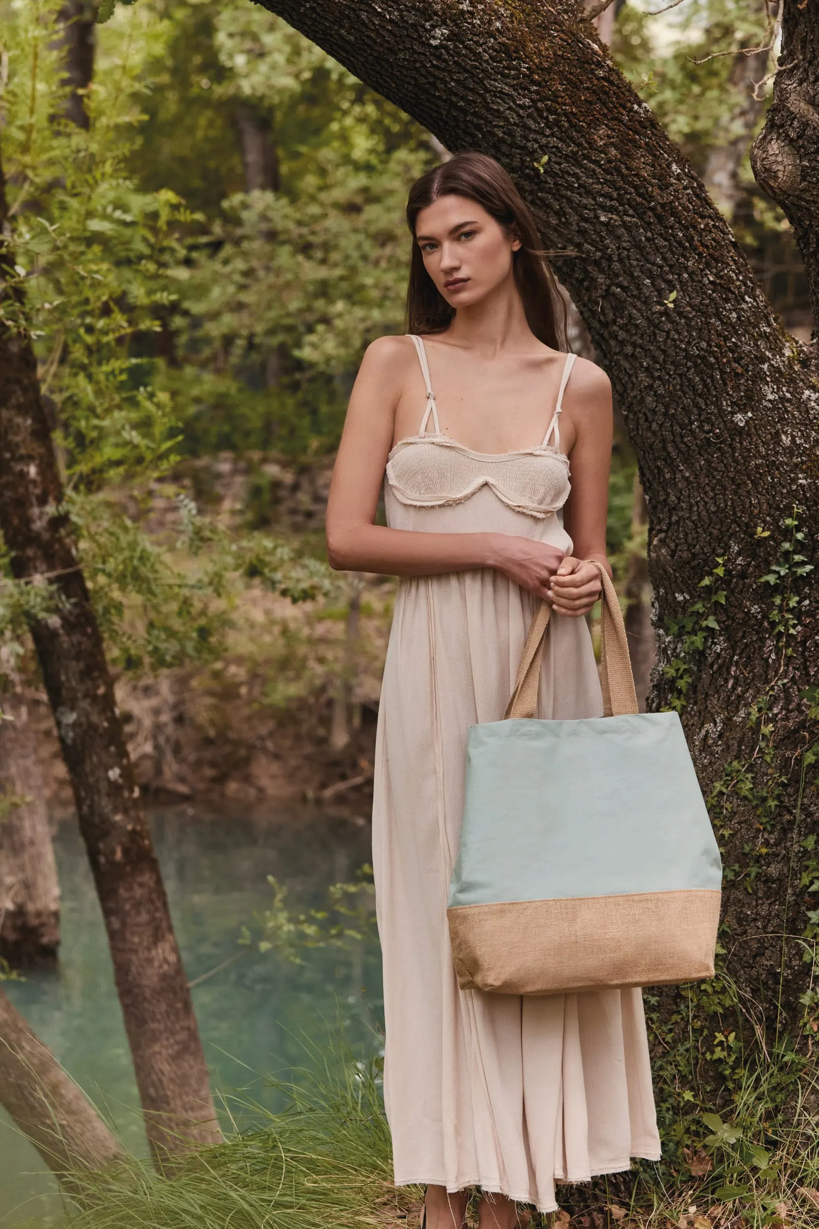 Bolsa shopper de yute & algodón canvas
