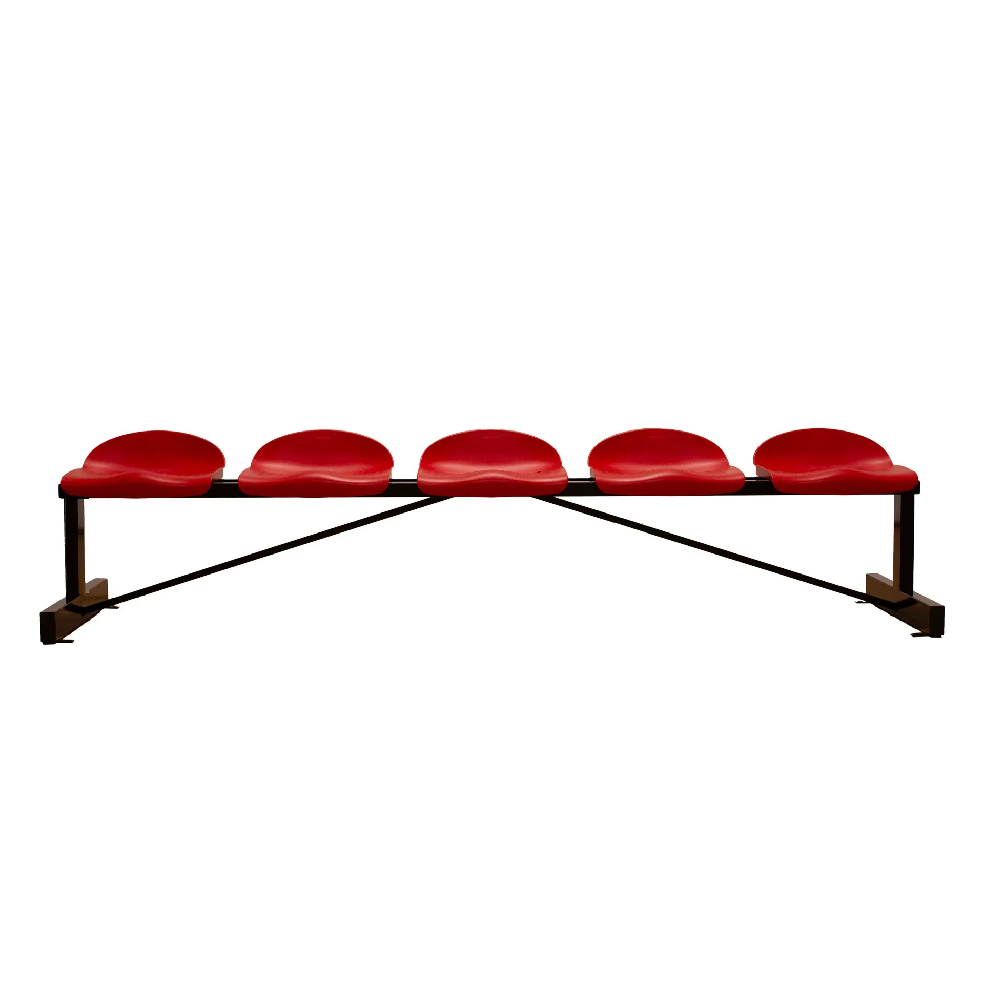 BANCO METÁLICO CON ASIENTOS ROJO PVC -5 PLAZAS- RESPALDO BAJO