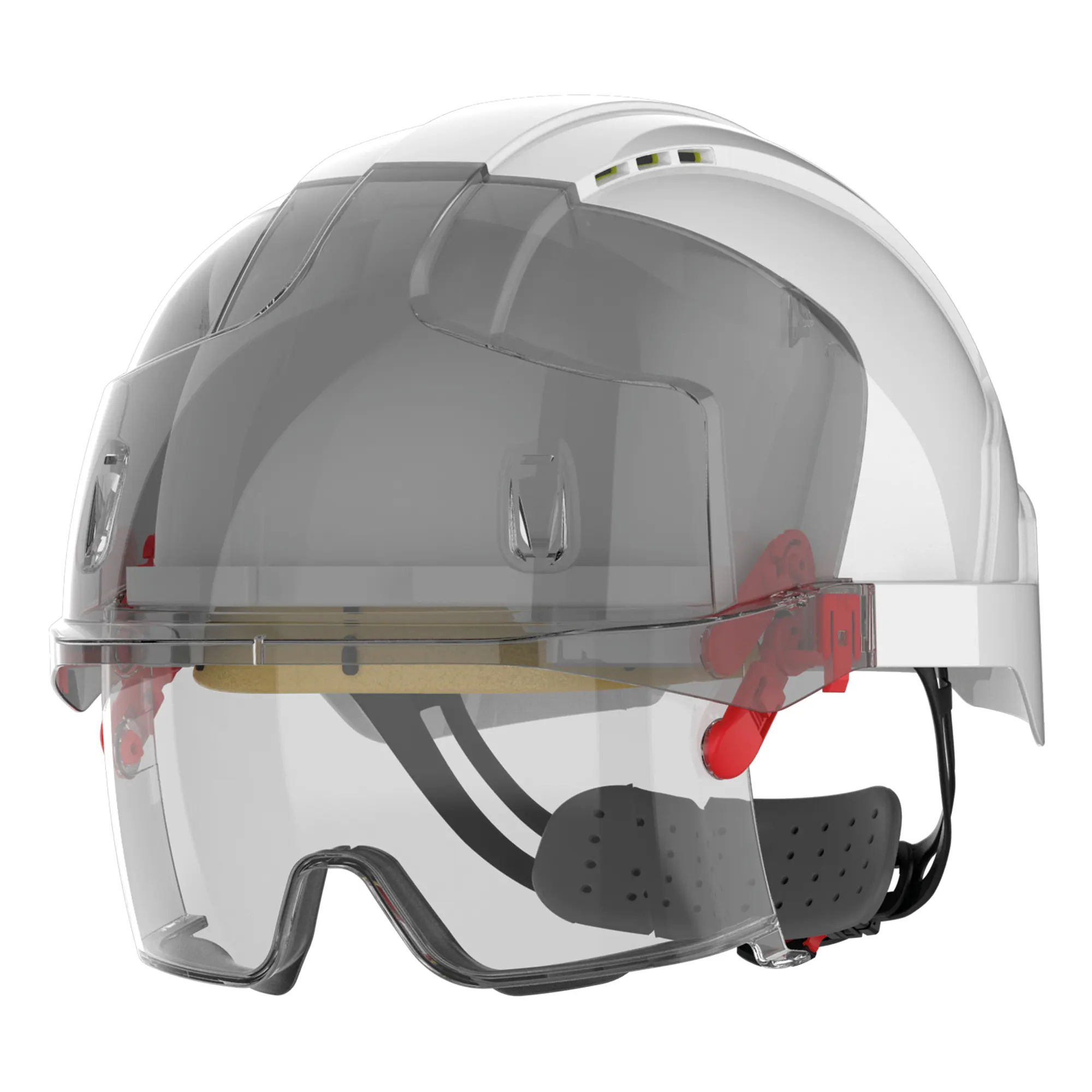 Casco de seguridad EVO® VISTAlens™, micro-visera, ventilado, con sobregafas antivaho y anti-rayado KN integradas