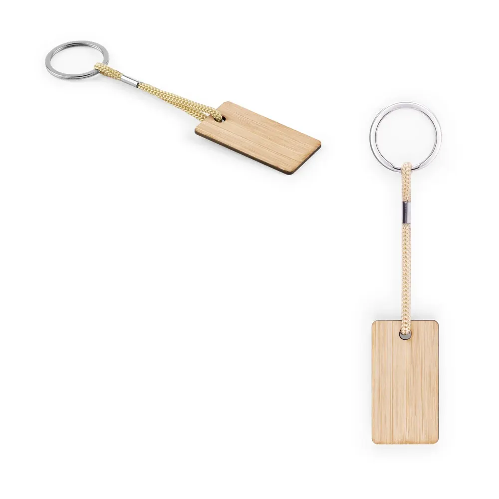 HOPPS. Llavero rectangular de bambú con cordón de PET