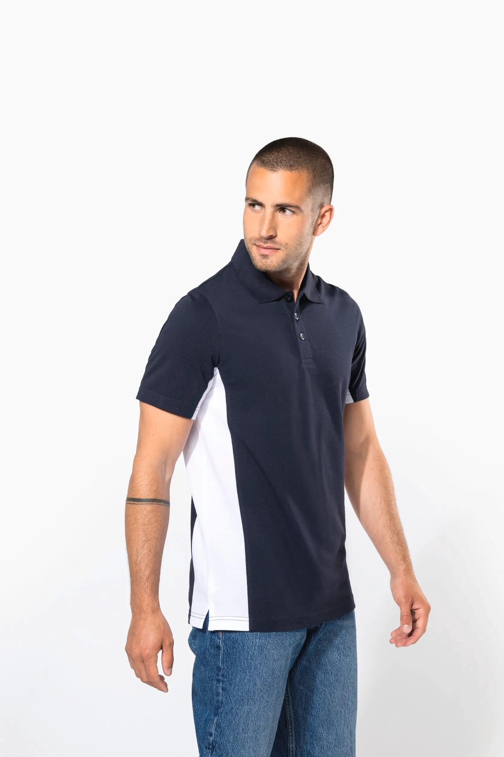 Polo de punto piqué manga corta bicolor hombre