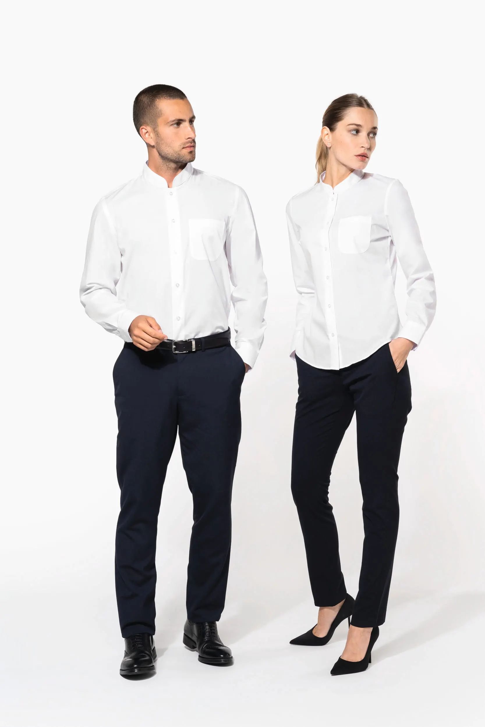 Camisa cuello mao manga larga mujer