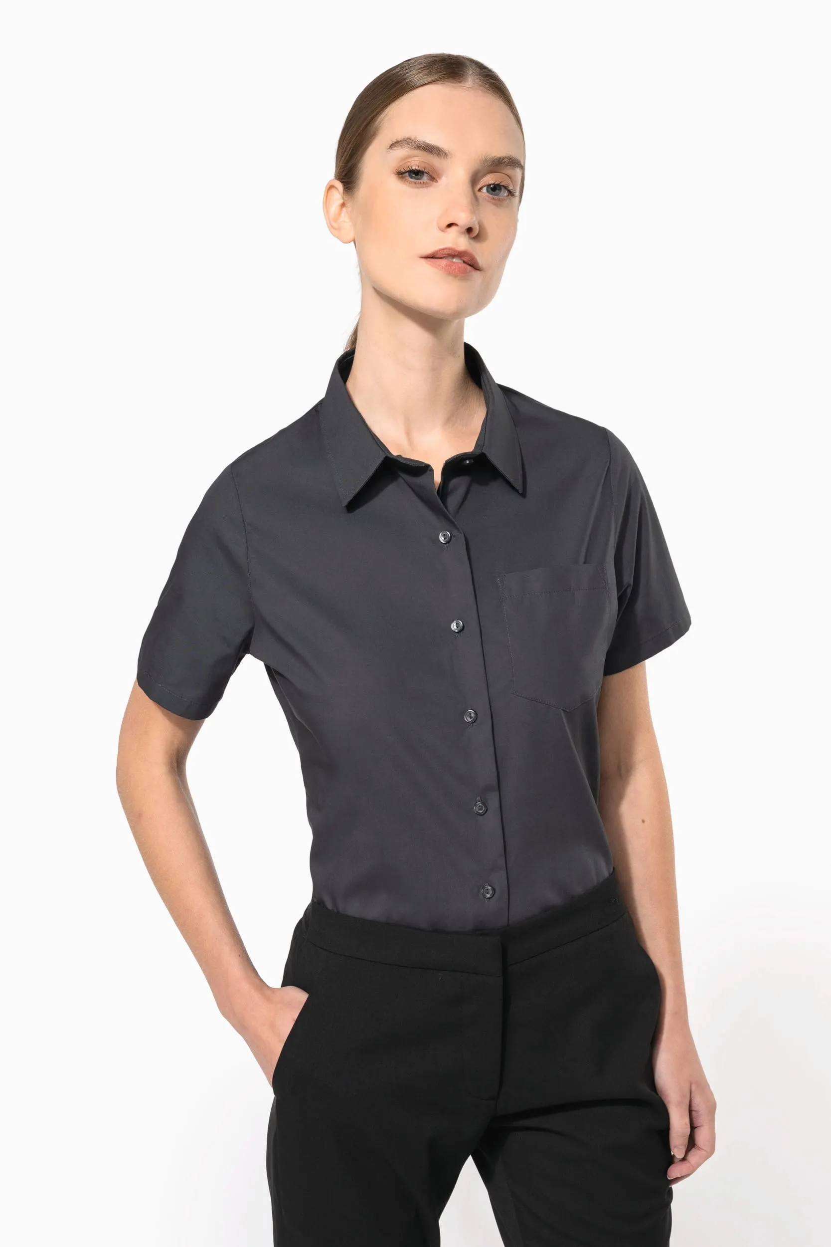 Camisa popelina manga corta mujer
