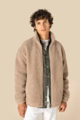 Sudadera de sherpa con cremallera y hombros caídos unisex