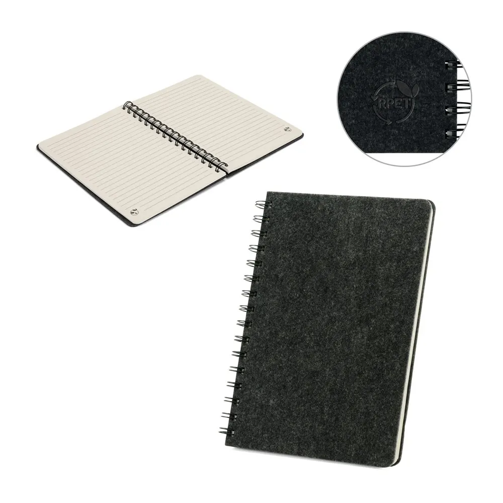 MISHIMA. Cuaderno A5 con tapa semidura de fieltro reciclado (100% rPET) con anillas y páginas rayadas