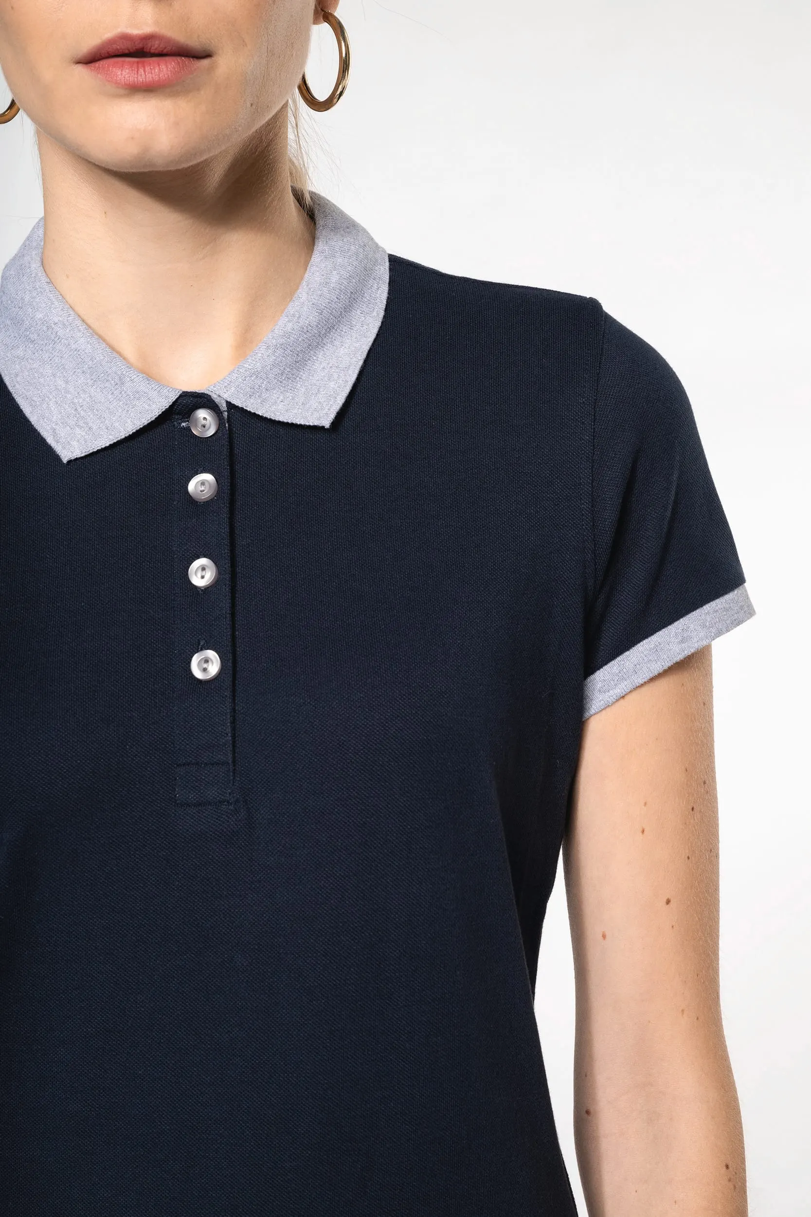 Polo piqué bicolor mujer