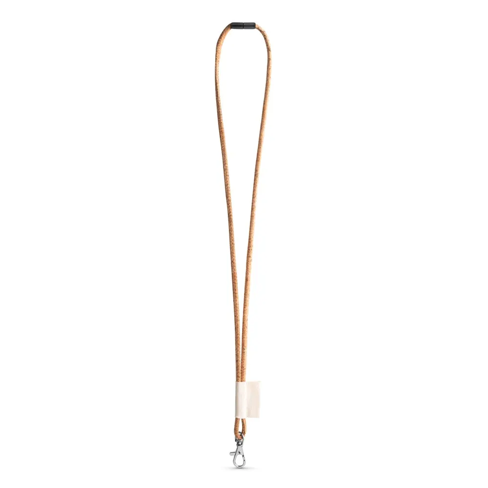 75096. SET Lanyard CORK Long (Ø 5 mm) con mosquetón de gatillo de 9 mm y cierre de seguridad de Ø 5 mm