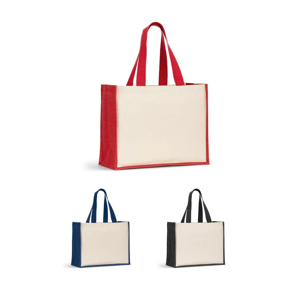 HELSINQUE COLOUR. Bolsa de lona (320 g/m²), con fondo y laterales de yute laminado (350 g/m²) en colores