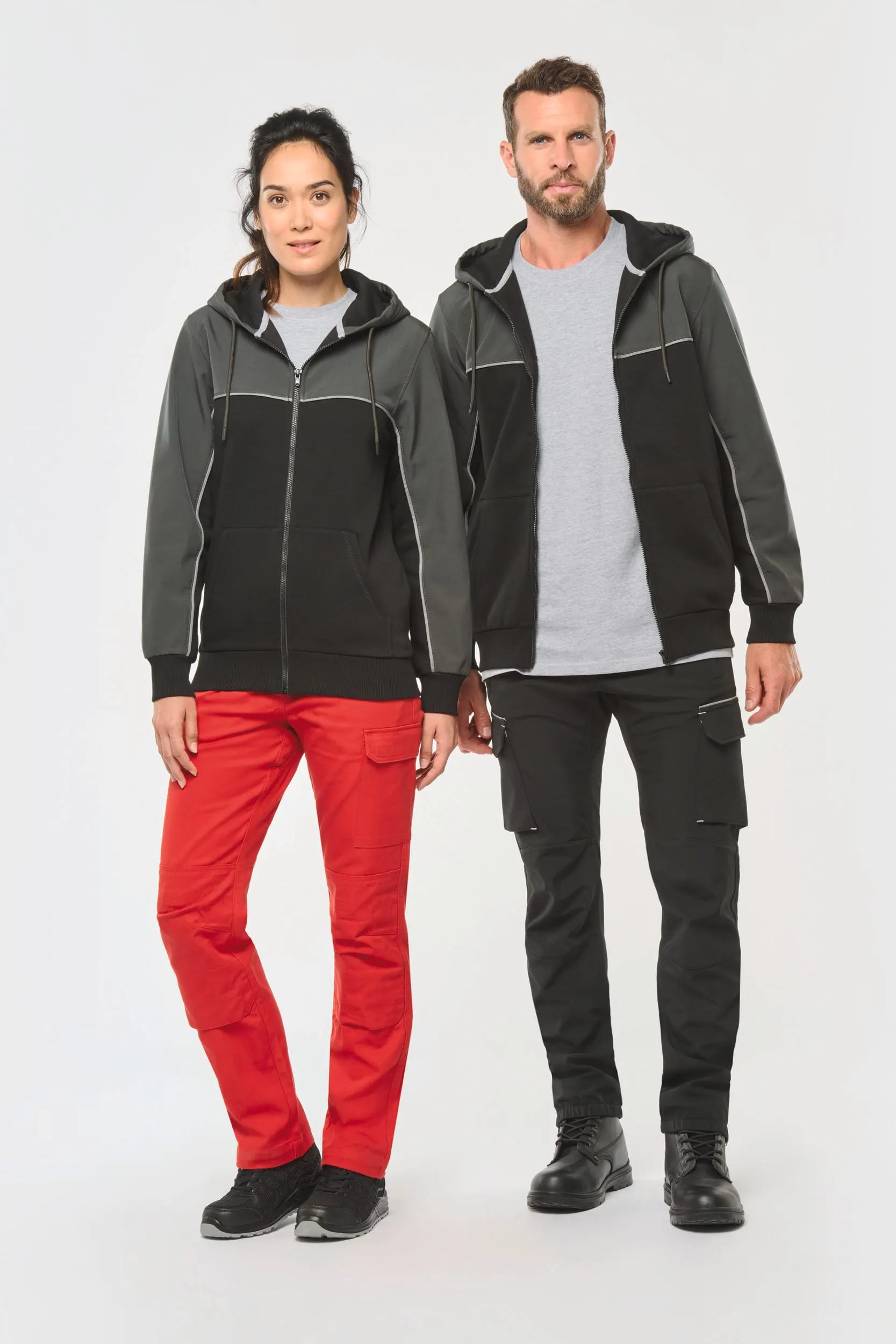 Chaqueta felpa bicolor con capucha y cremallera ecorresponsable unisex