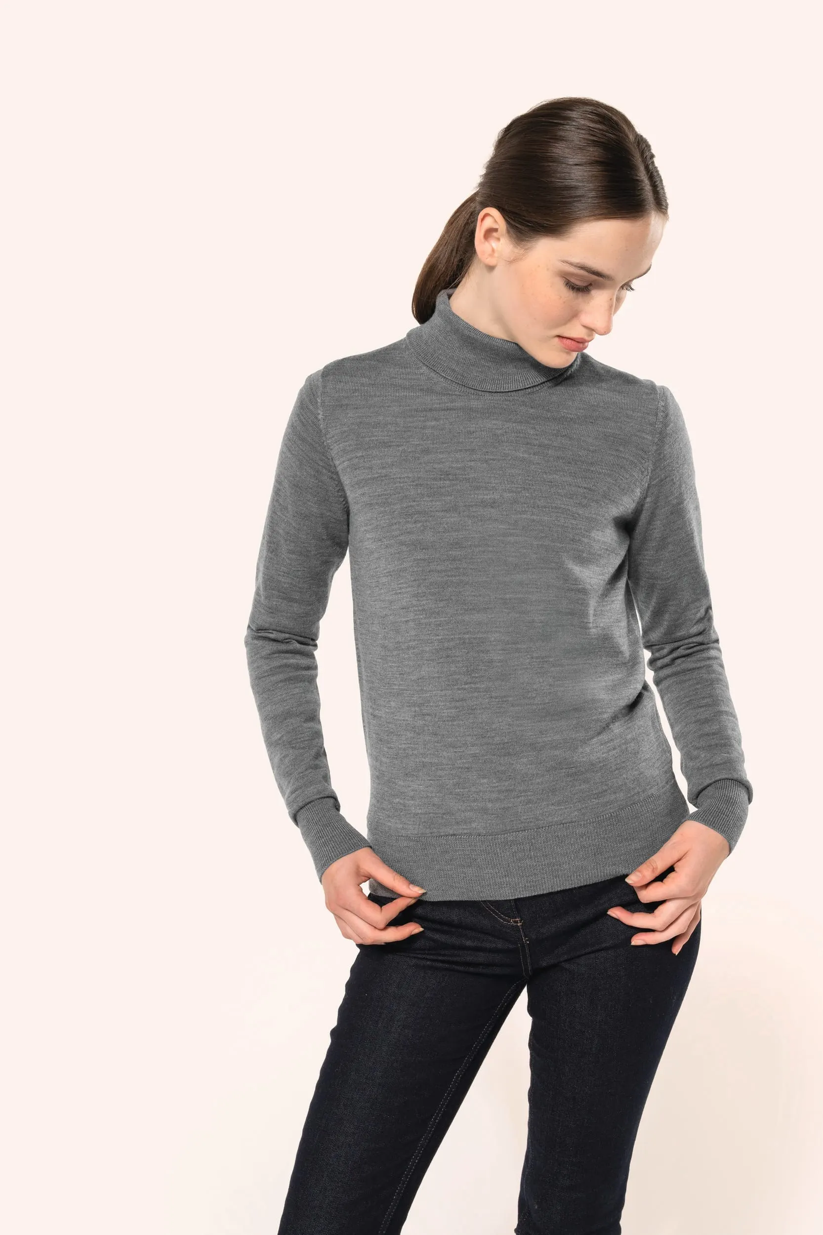 Jersey lana merina cuello vuelto mujer