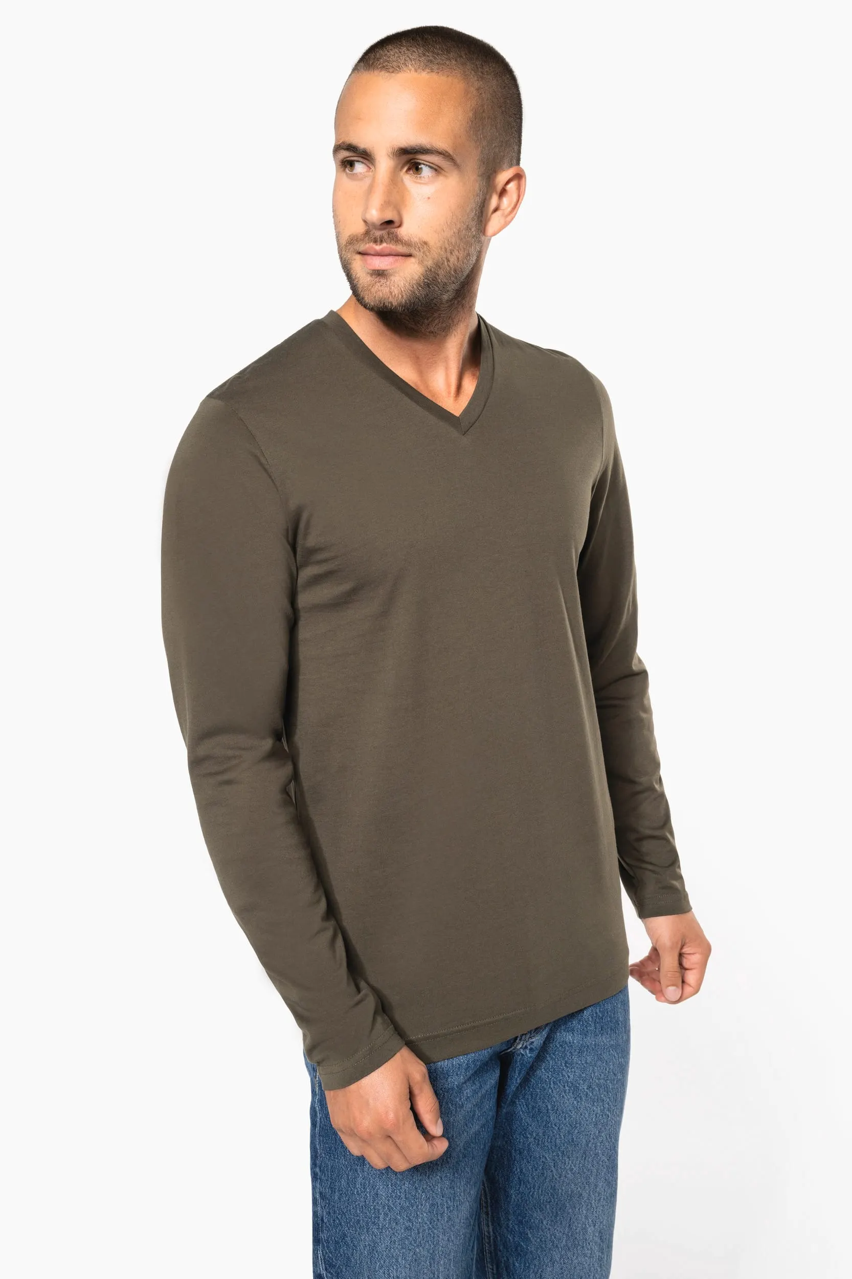 Camiseta manga larga y cuello de pico hombre