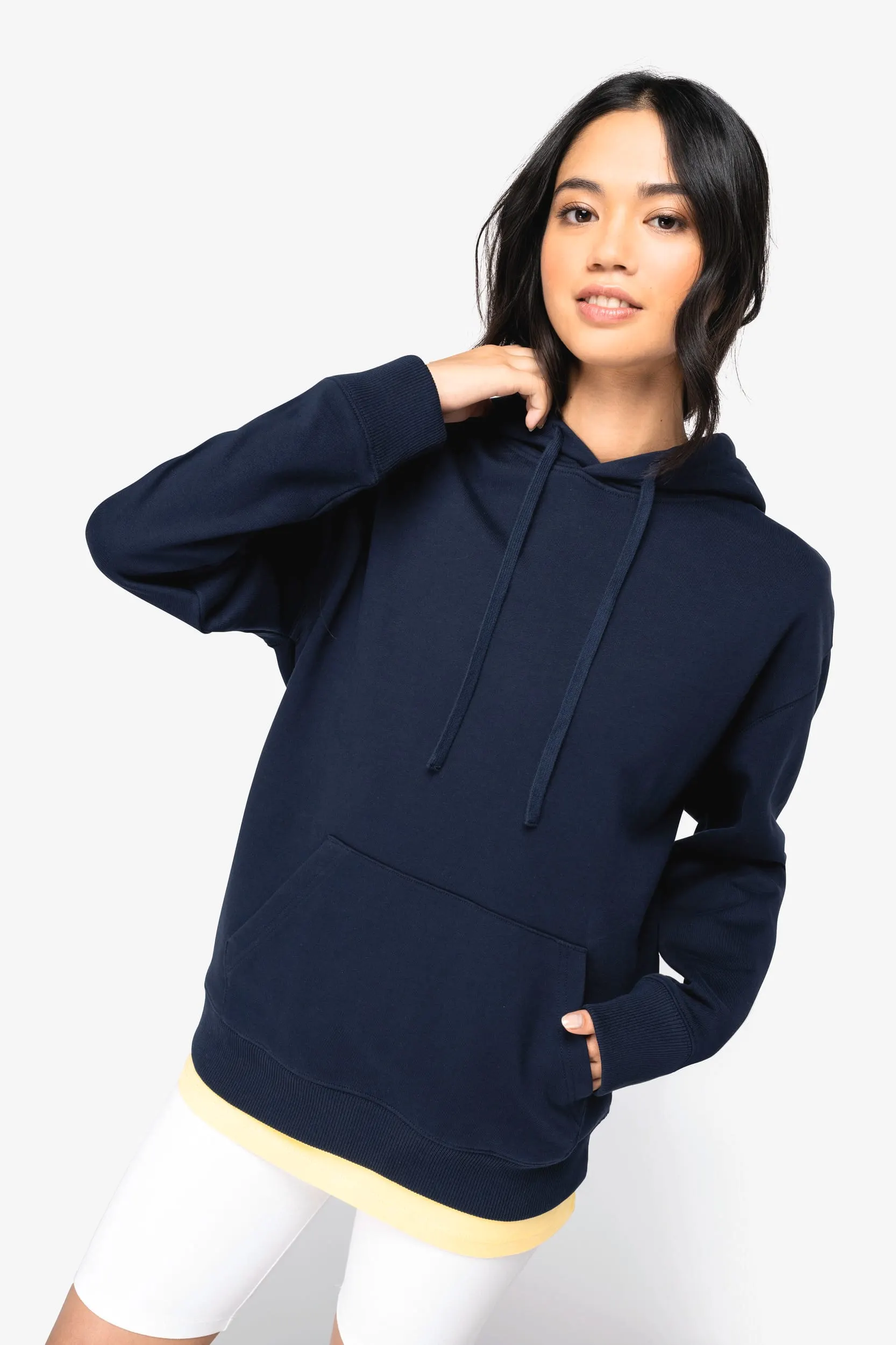 Sudadera ecorresponsable con capucha y hombros caídos French Terry unisex