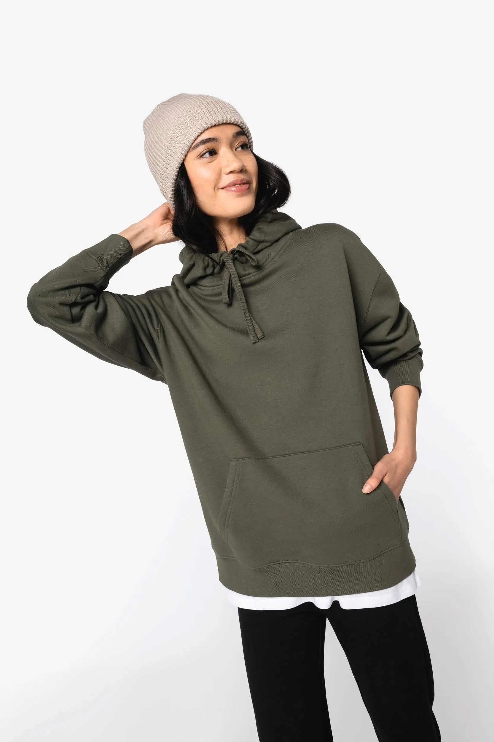 Sudadera ecorresponsable con capucha y hombros caídos felpa perchada unisex
