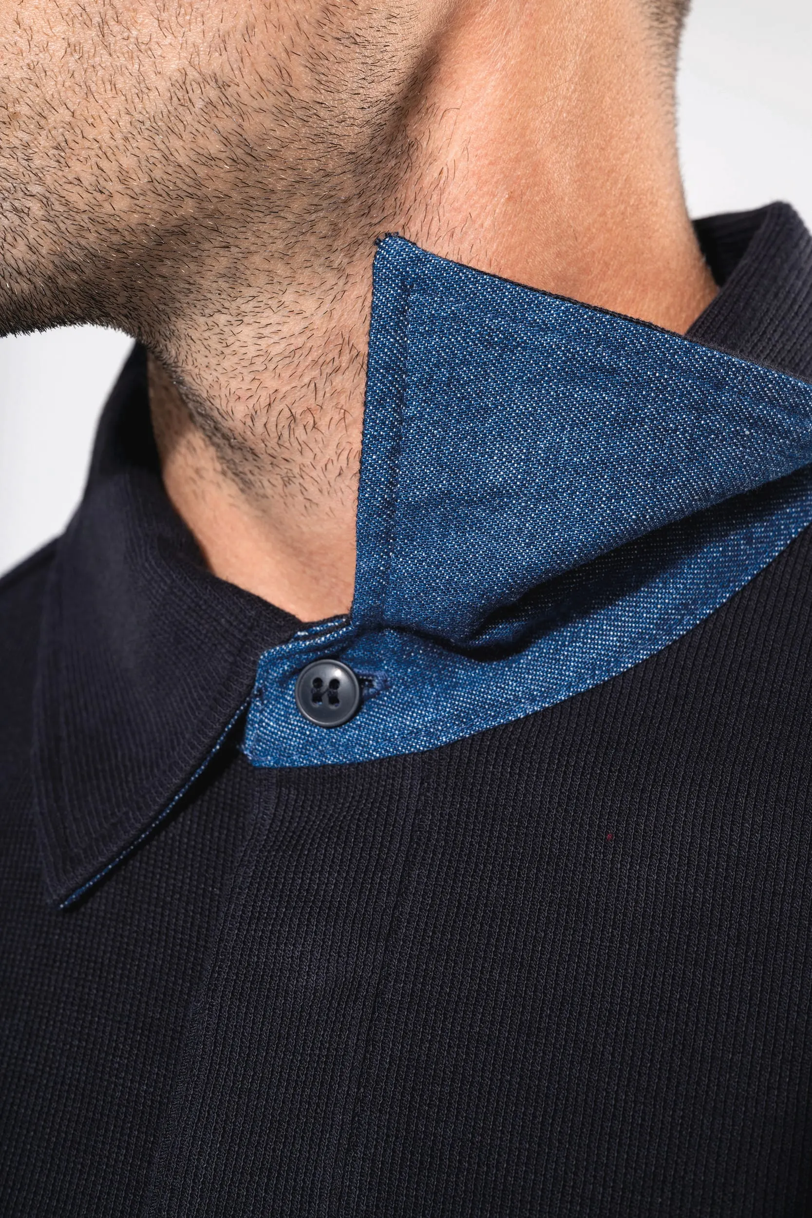French rib - polo de canalé manga larga hombre