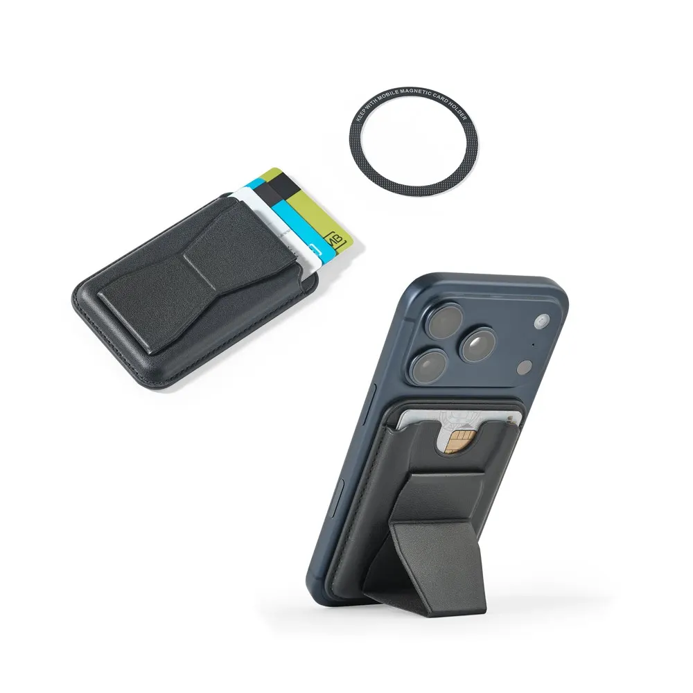 CONNOR. Tarjetero magnético de PU que se acopla fácilmente a la parte trasera del móvil, con bloqueo RFID