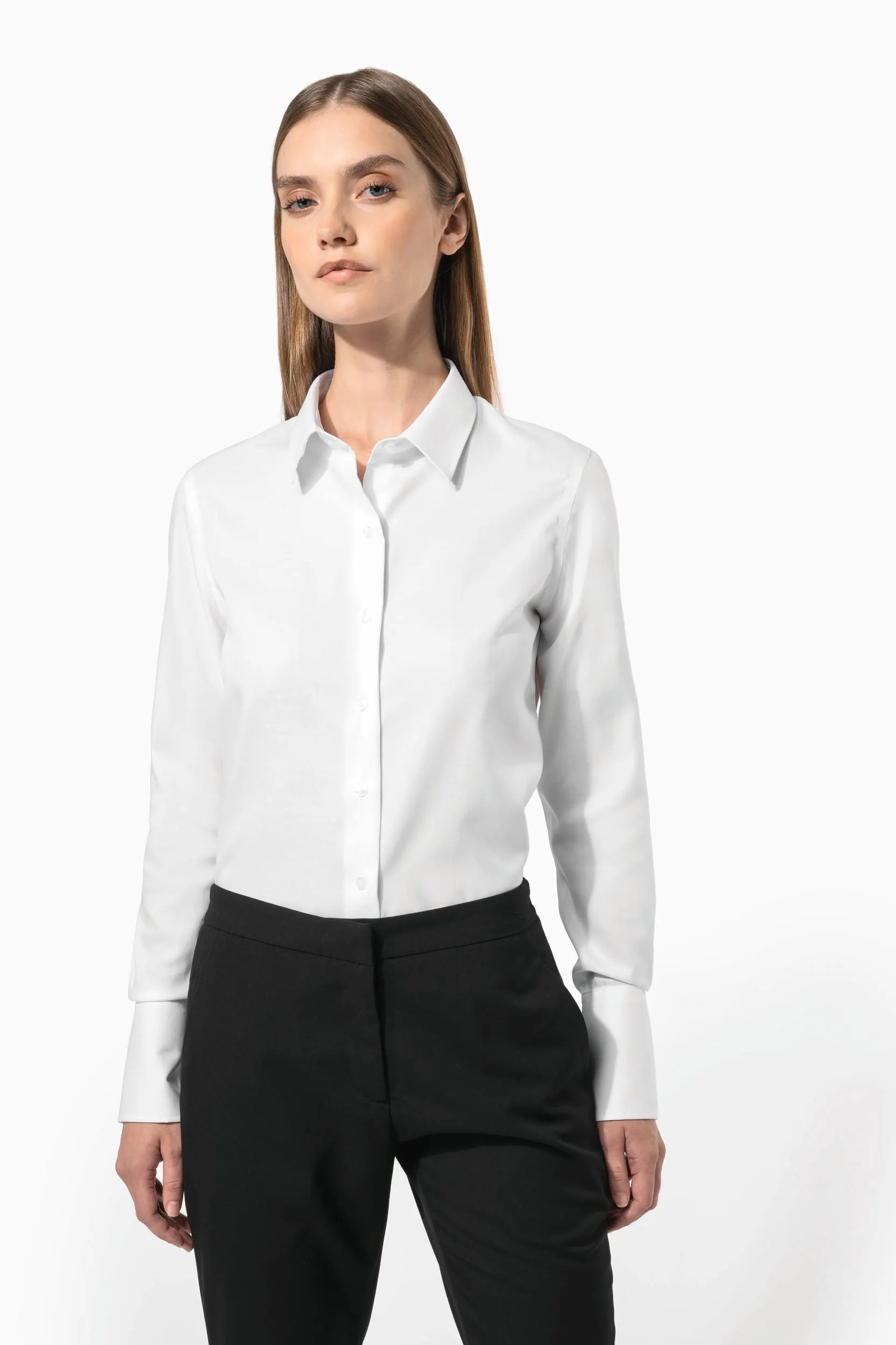 Camisa no-plancha manga larga mujer