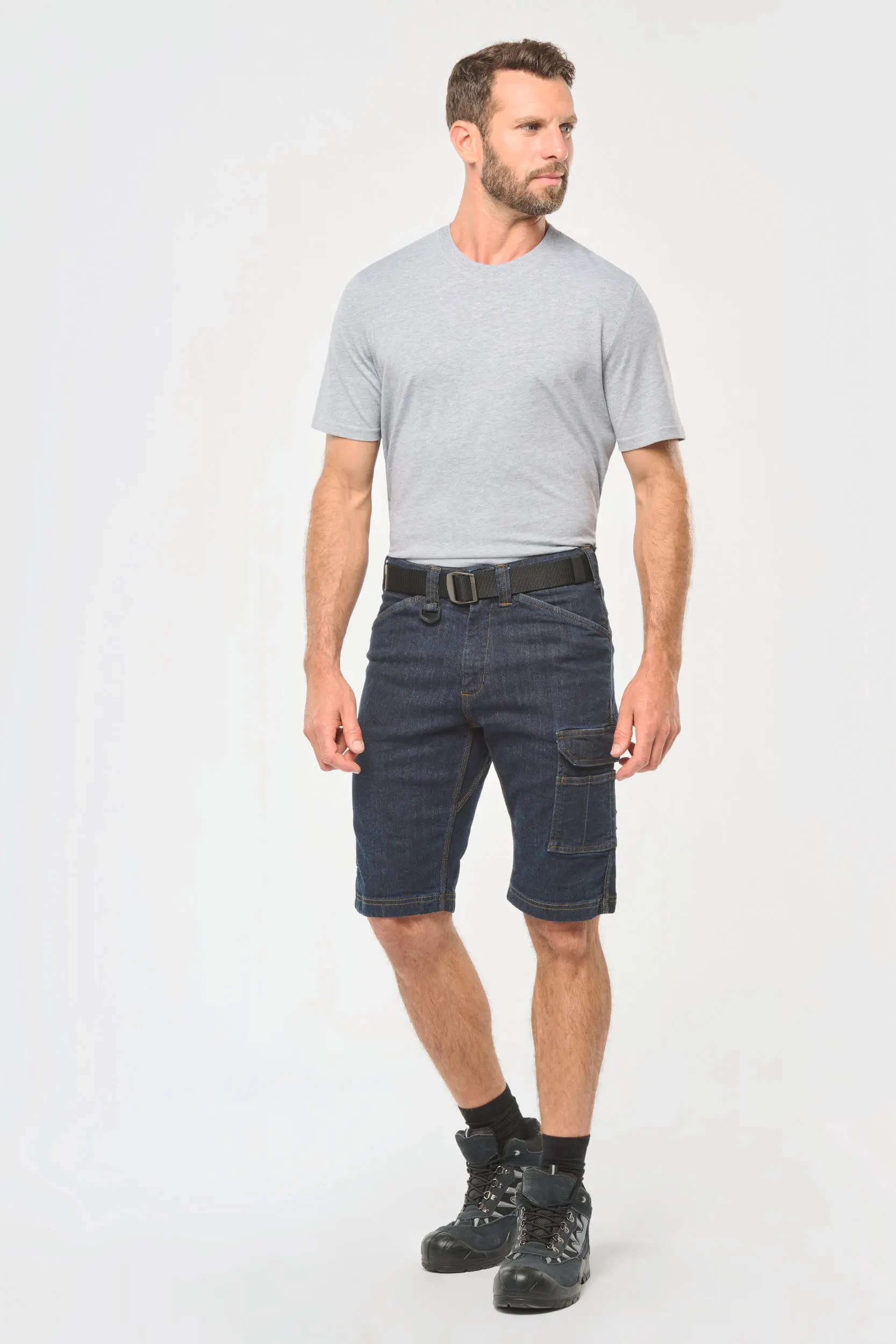 Bermuda denim multibolsillos hombre