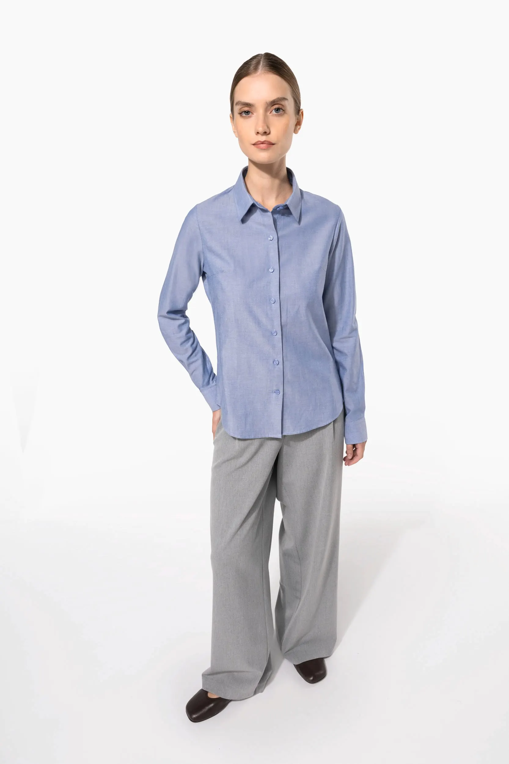 Camisa oxford manga larga mujer