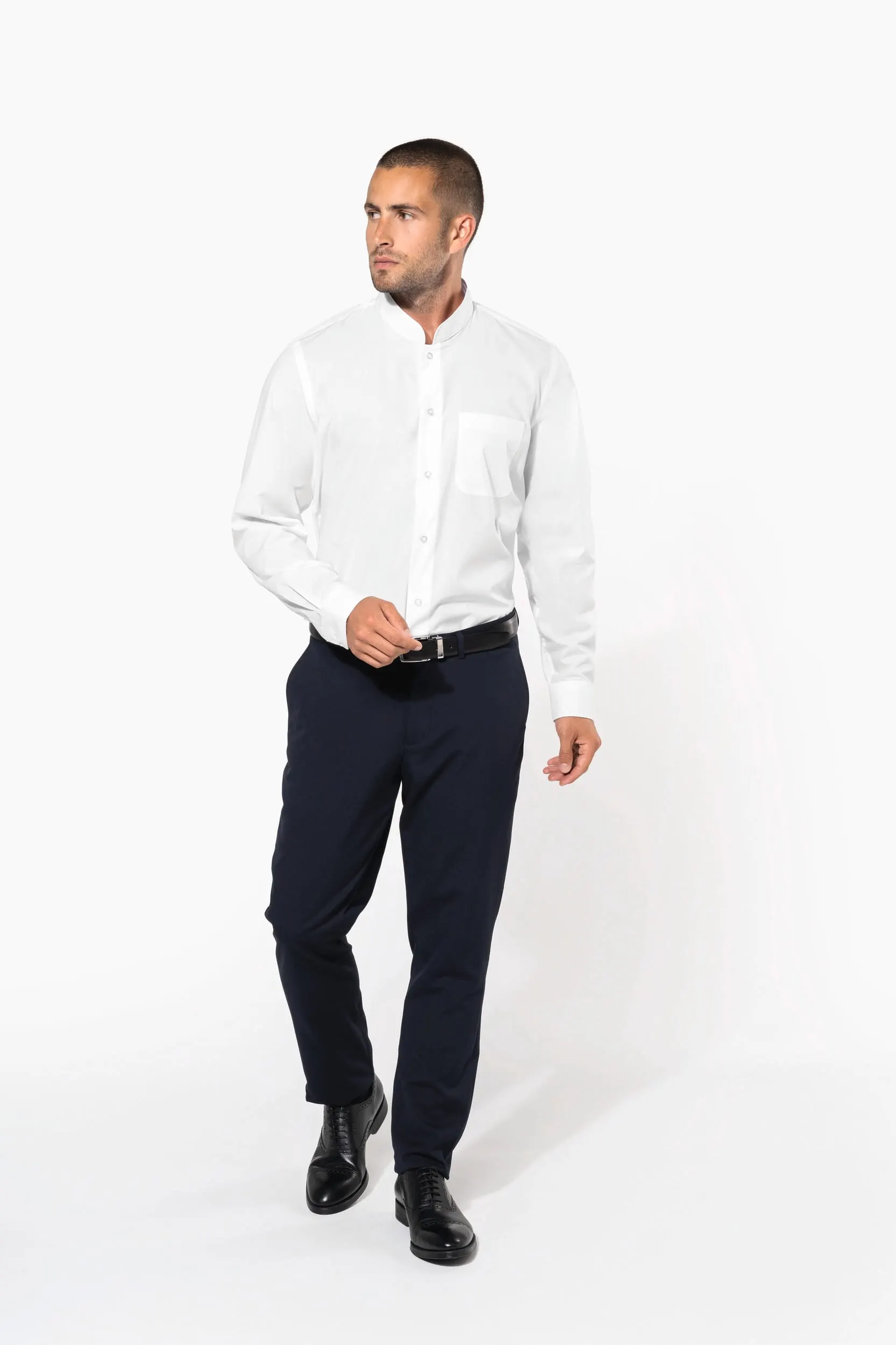 Camisa cuello mao  manga larga hombre