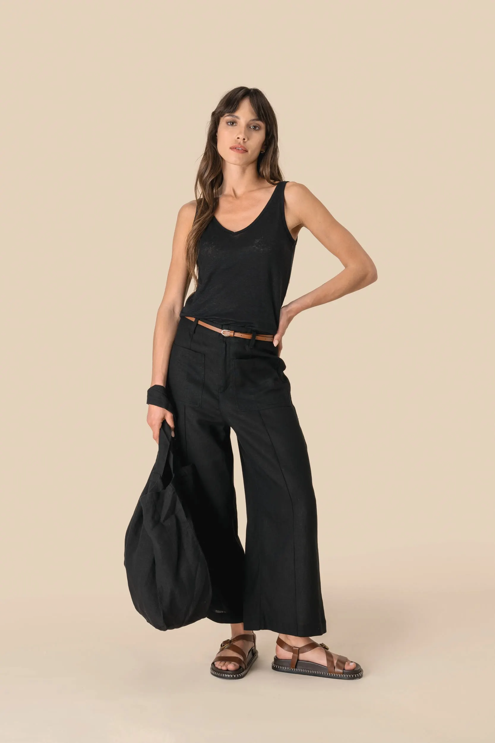 Camiseta de tirantes de lino mujer