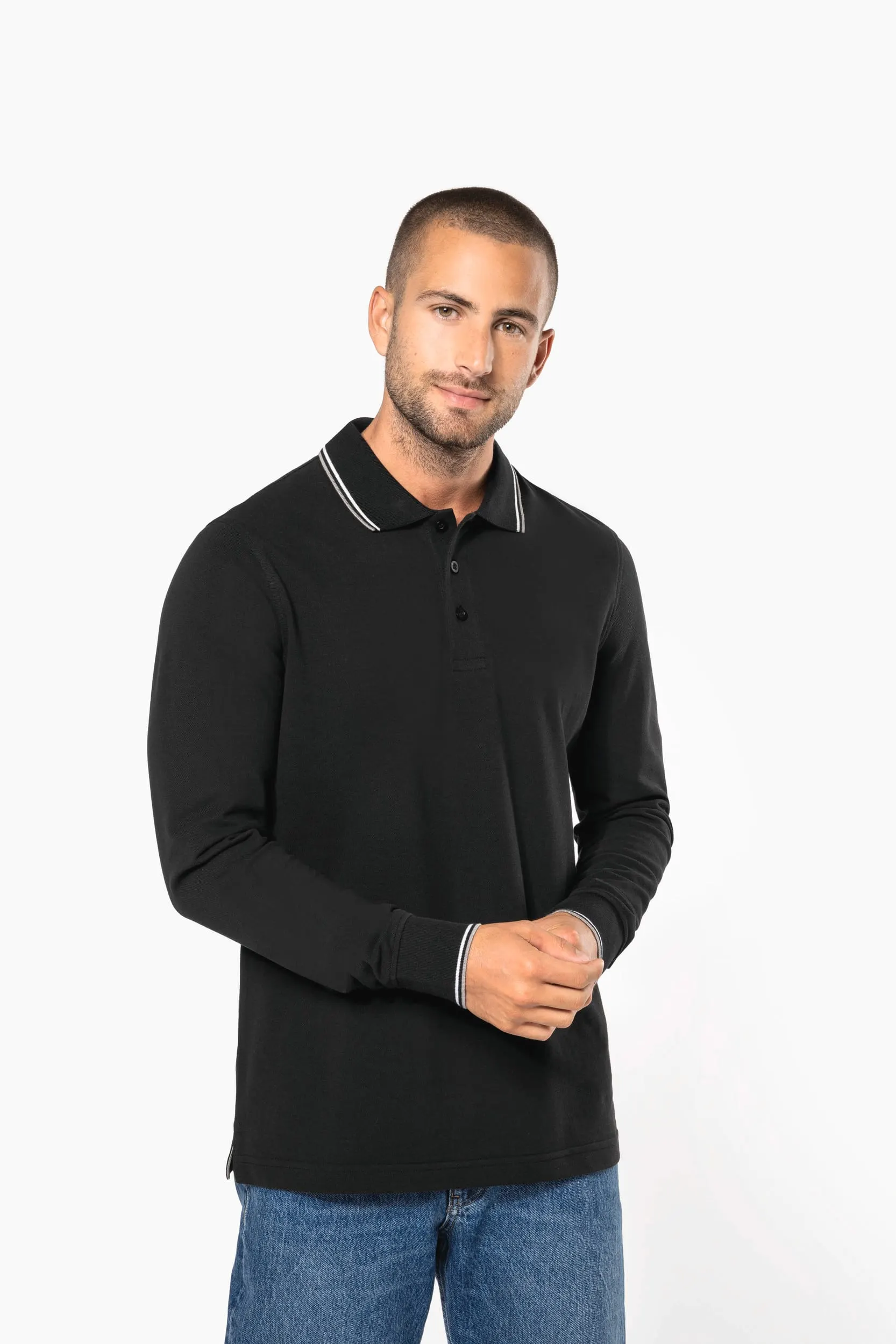 Polo piqué manga larga hombre