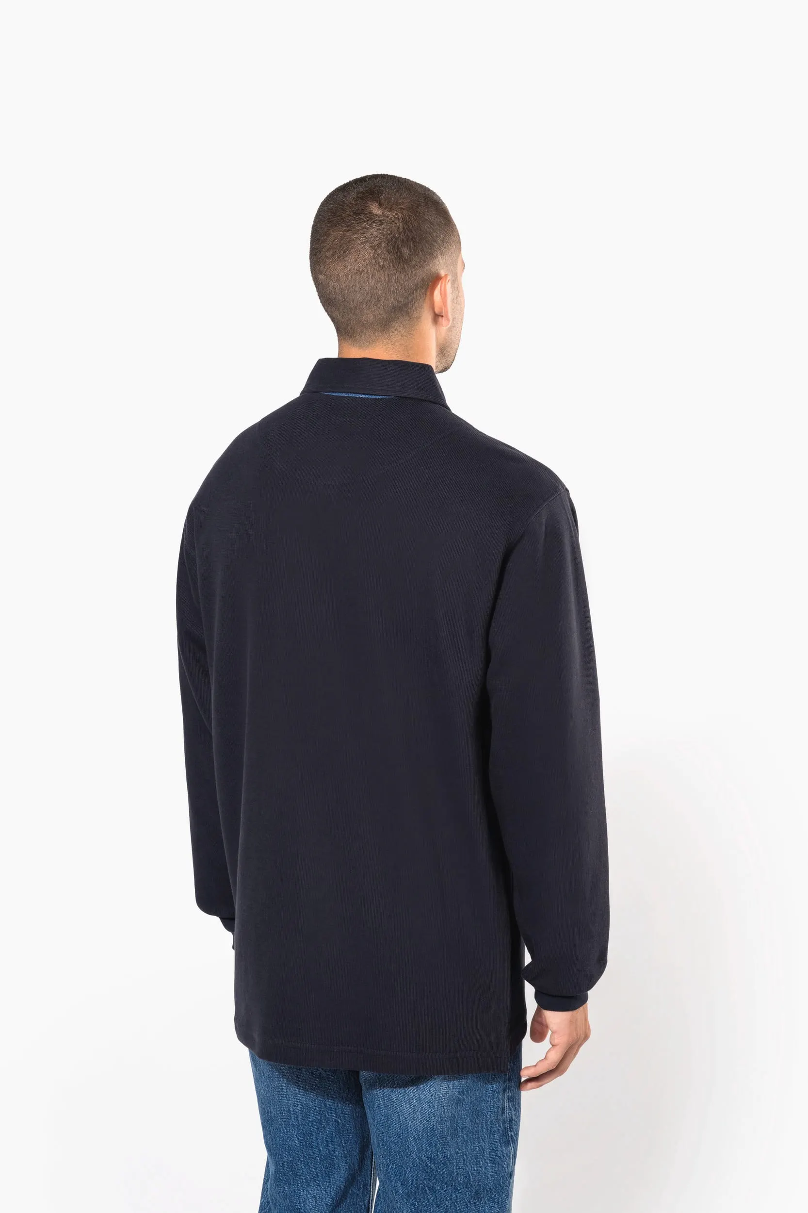French rib - polo de canalé manga larga hombre