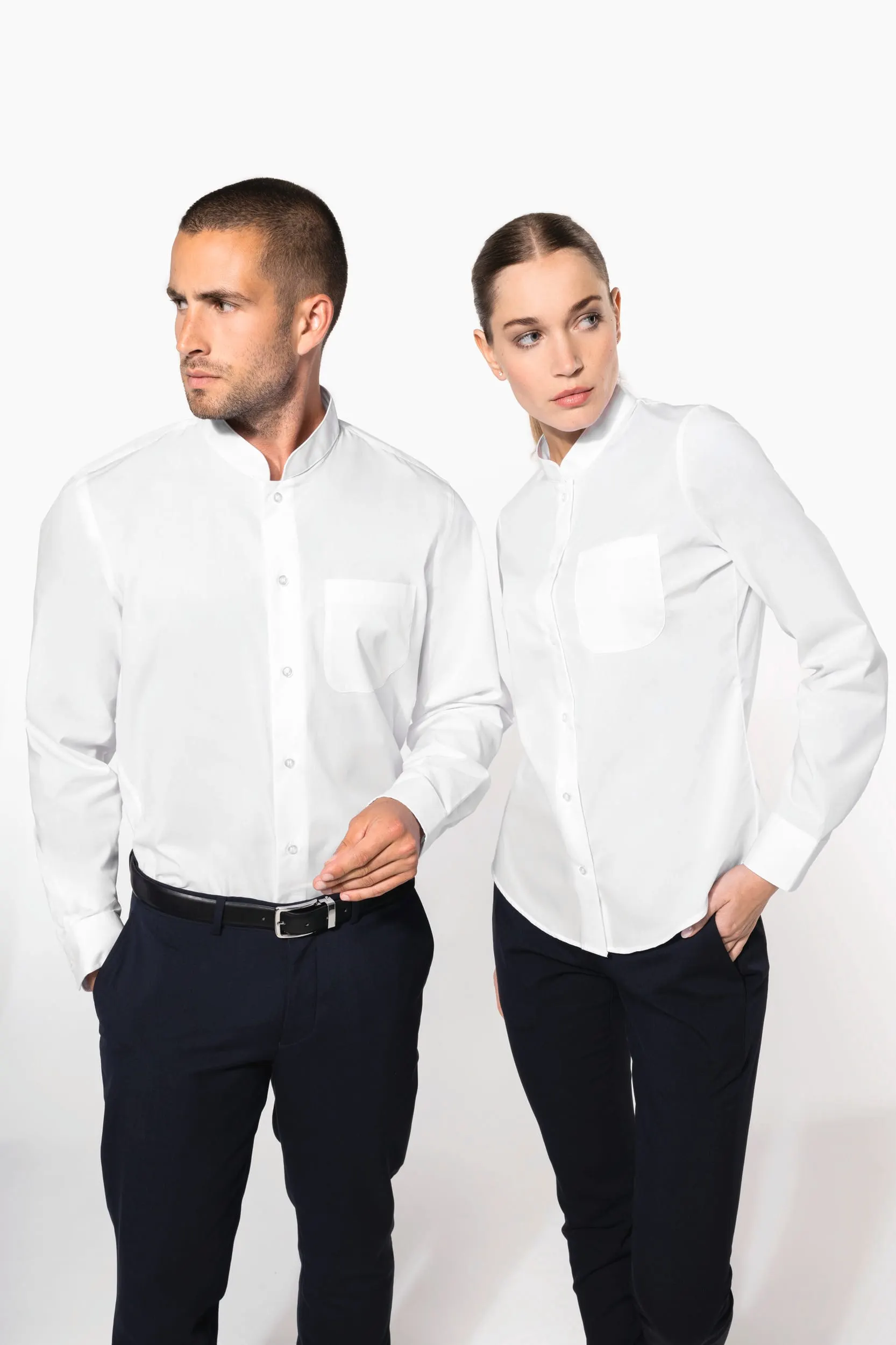 Camisa cuello mao manga larga mujer