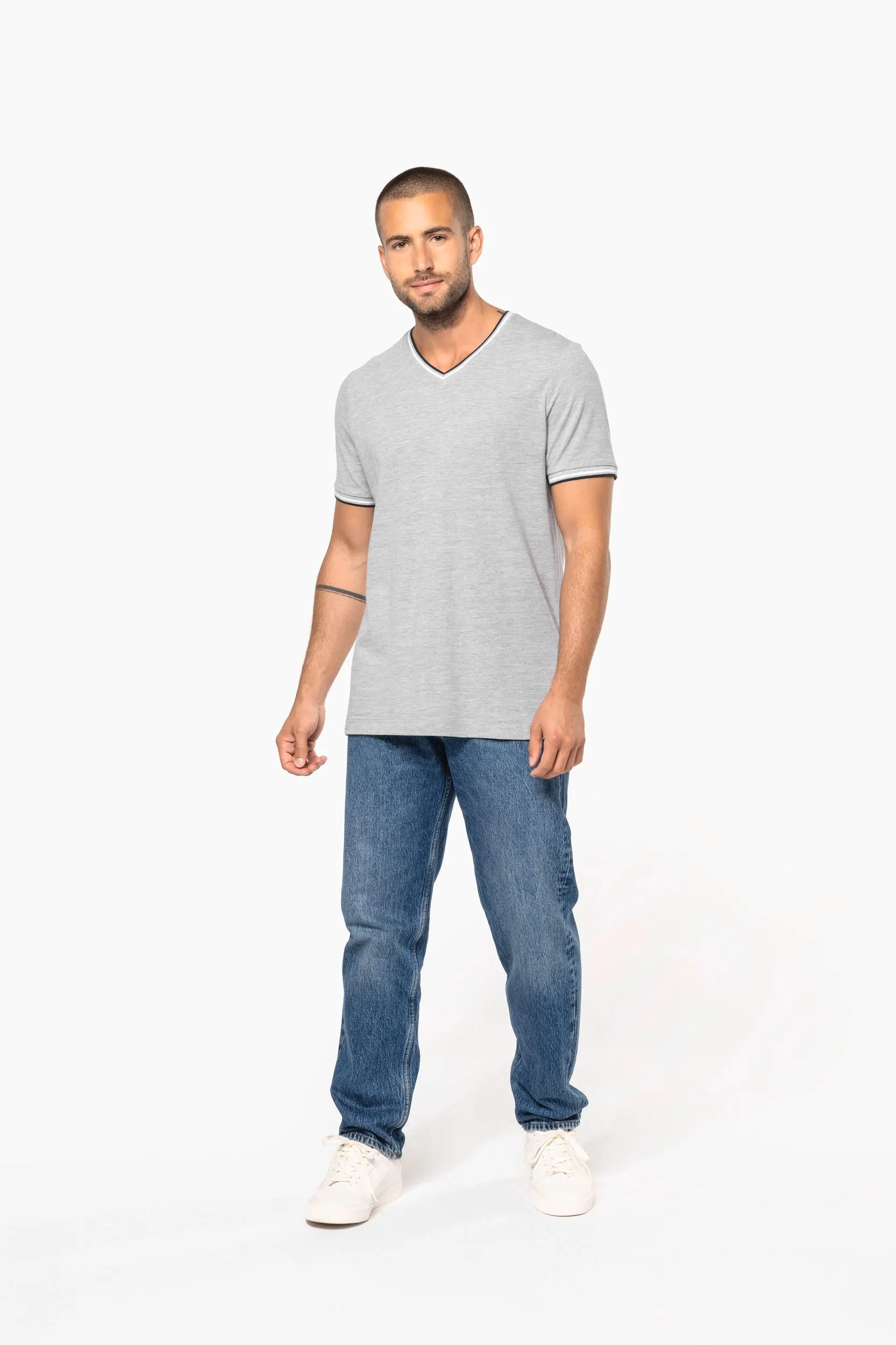 Camiseta de punto piqué con cuello de pico de hombre