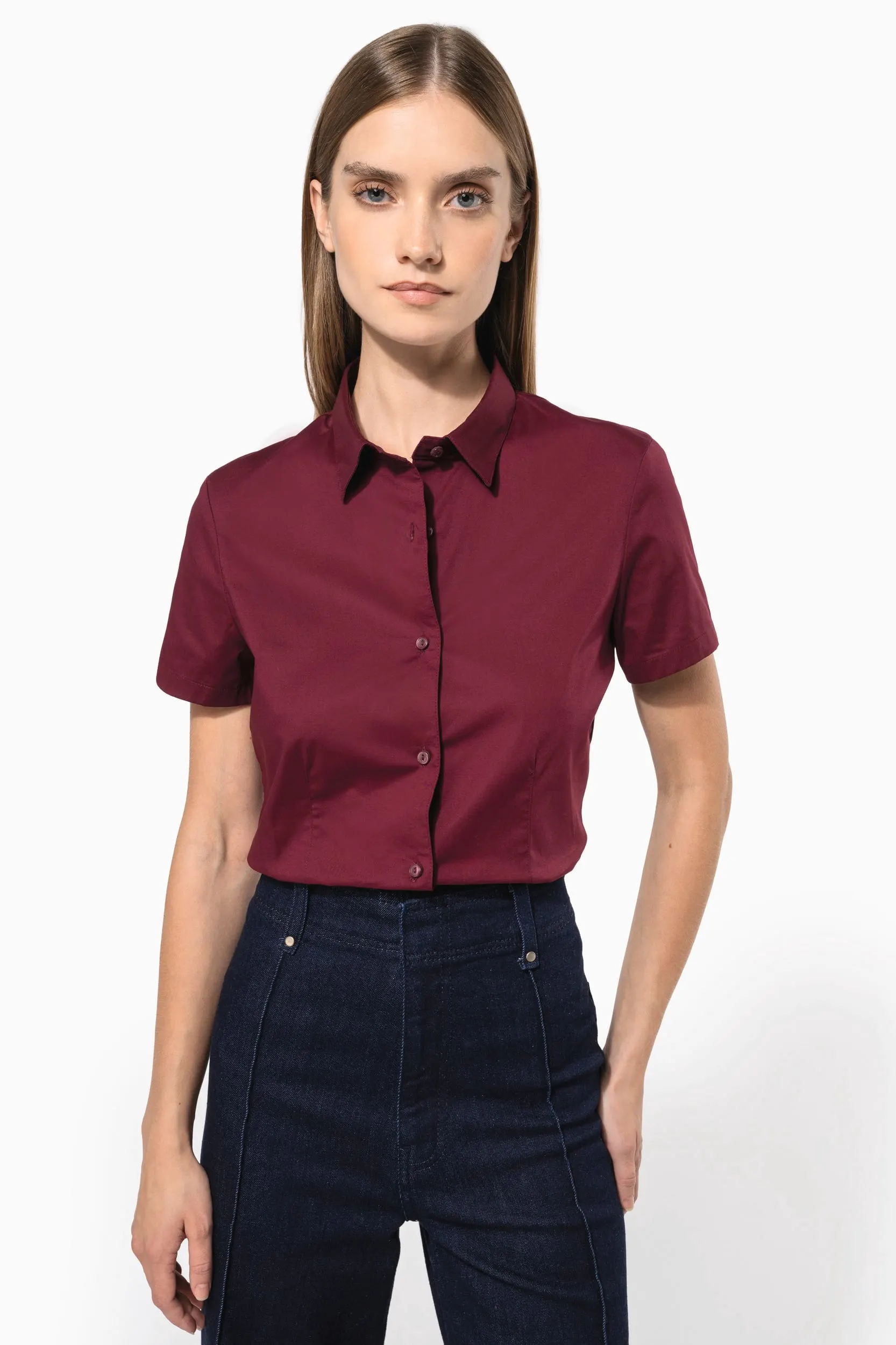 Camisa stretch manga corta mujer