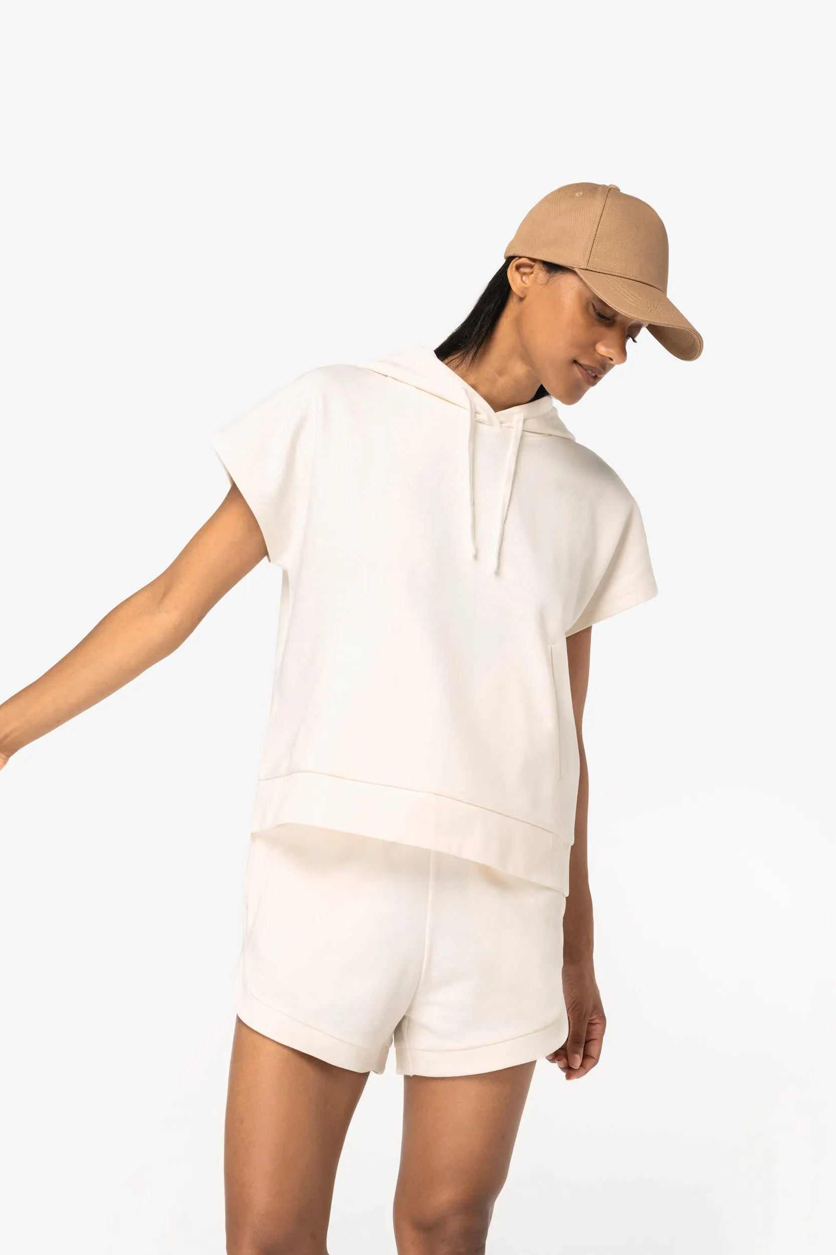 Sudadera ecorresponsable con capucha oversize sin mangas French Terry mujer