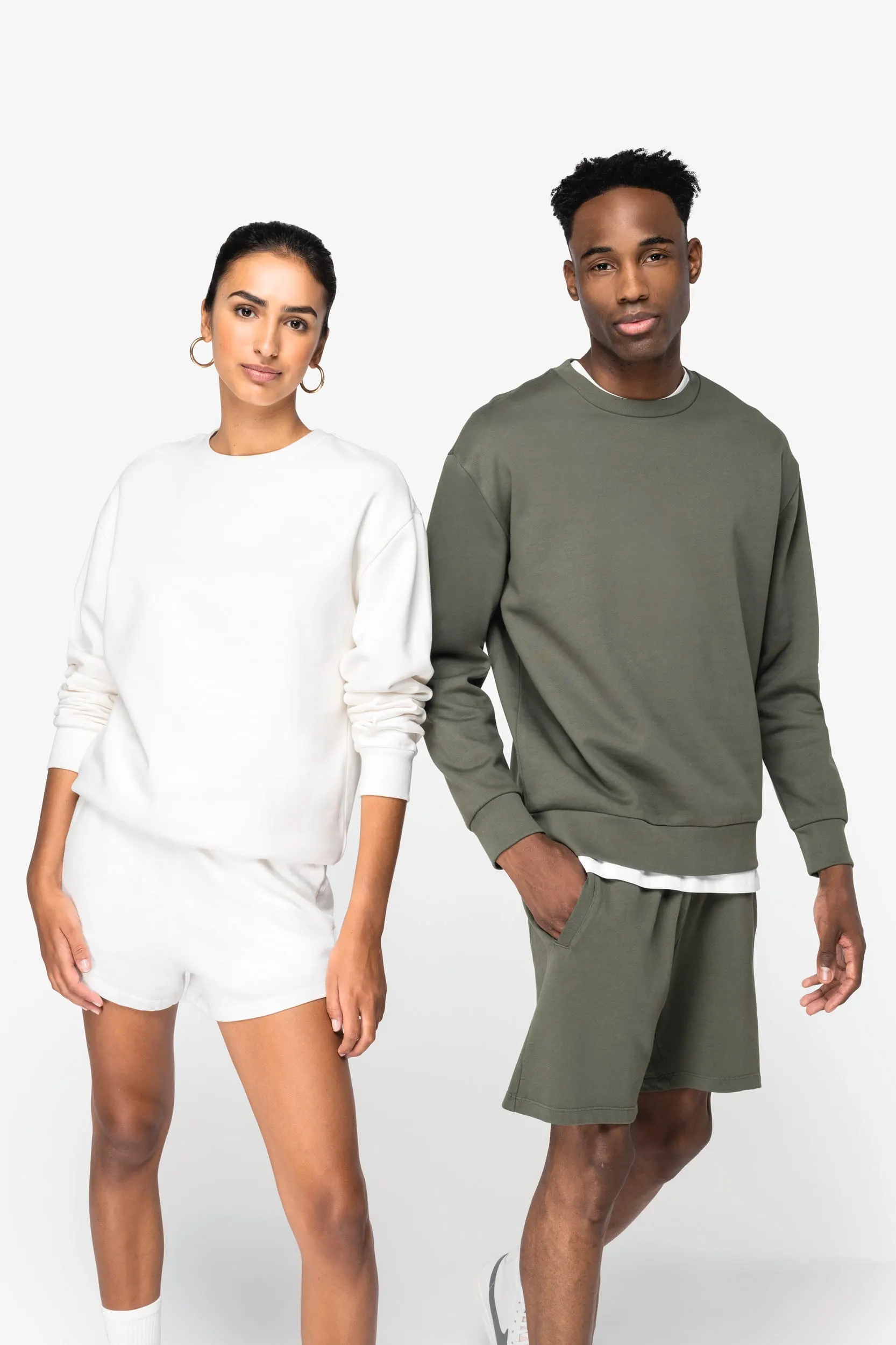 Sudadera ecorresponsable cuello redondo y hombros caídos felpa perchada unisex