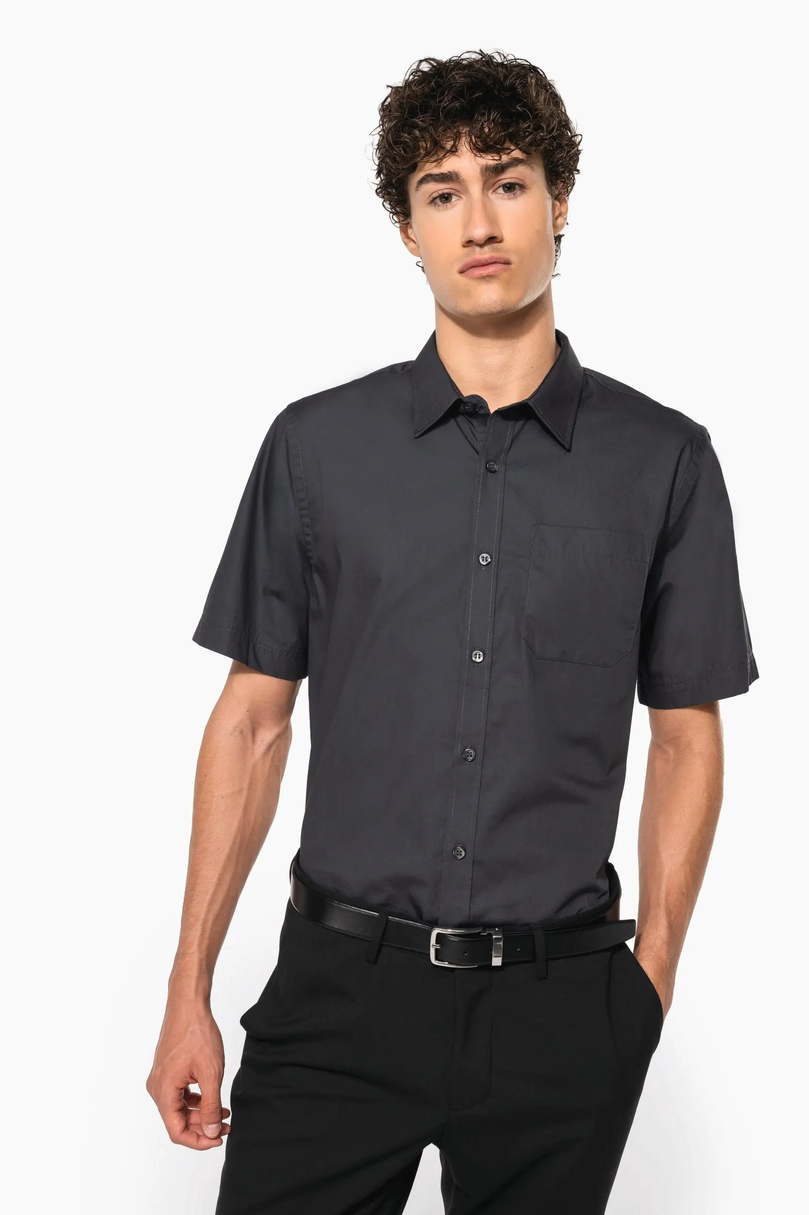 Camisa popelina manga corta hombre