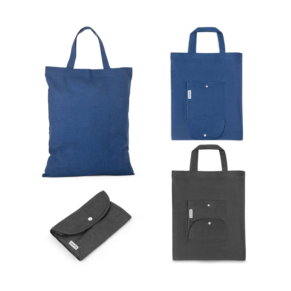 SIENA. Bolsa plegable de algodón (50%), algodón reciclado (30%) y poliéster (20% rPET) (140 g/m²)