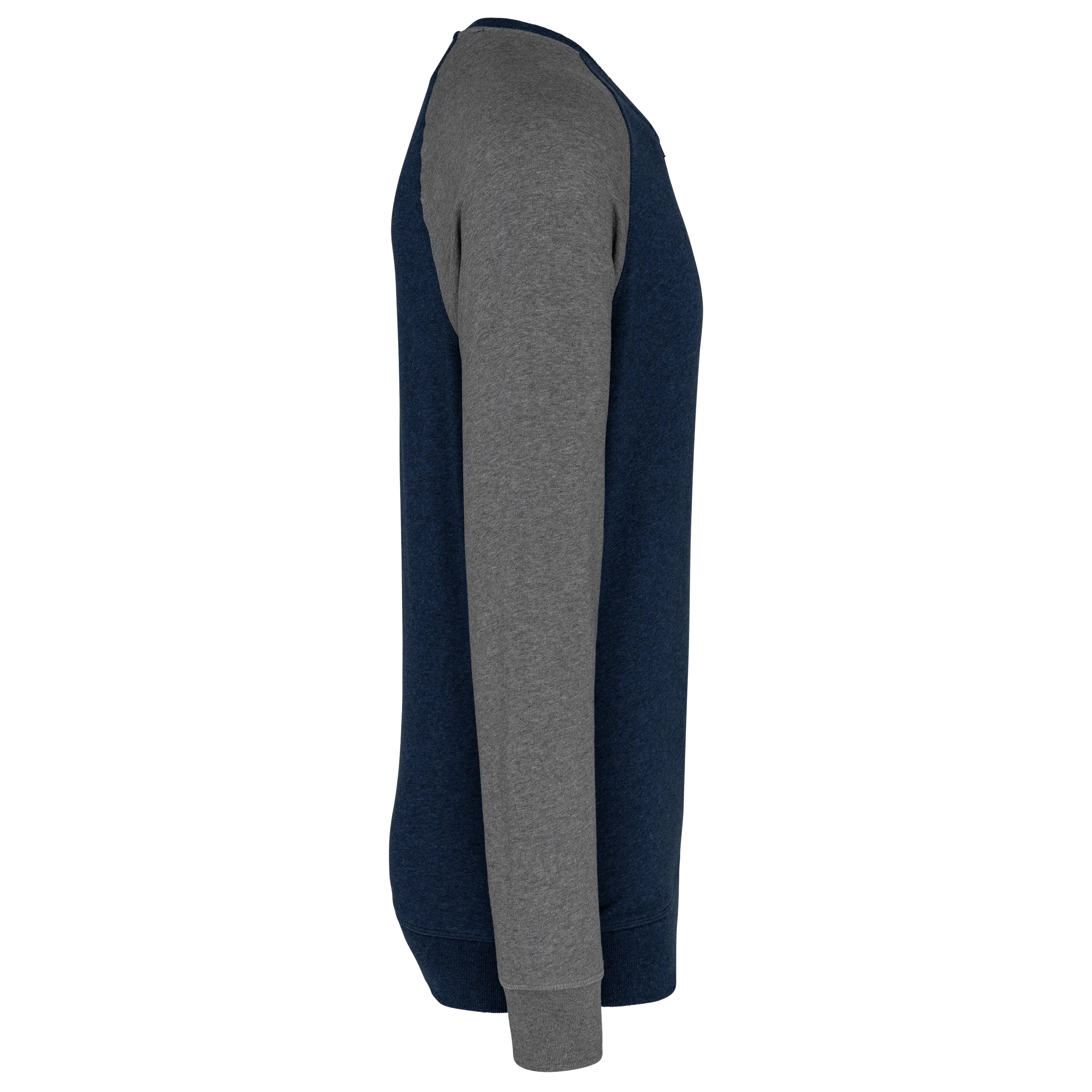 Sudadera bicolor algodón orgánico French Terry cuello redondo mangas raglan hombre