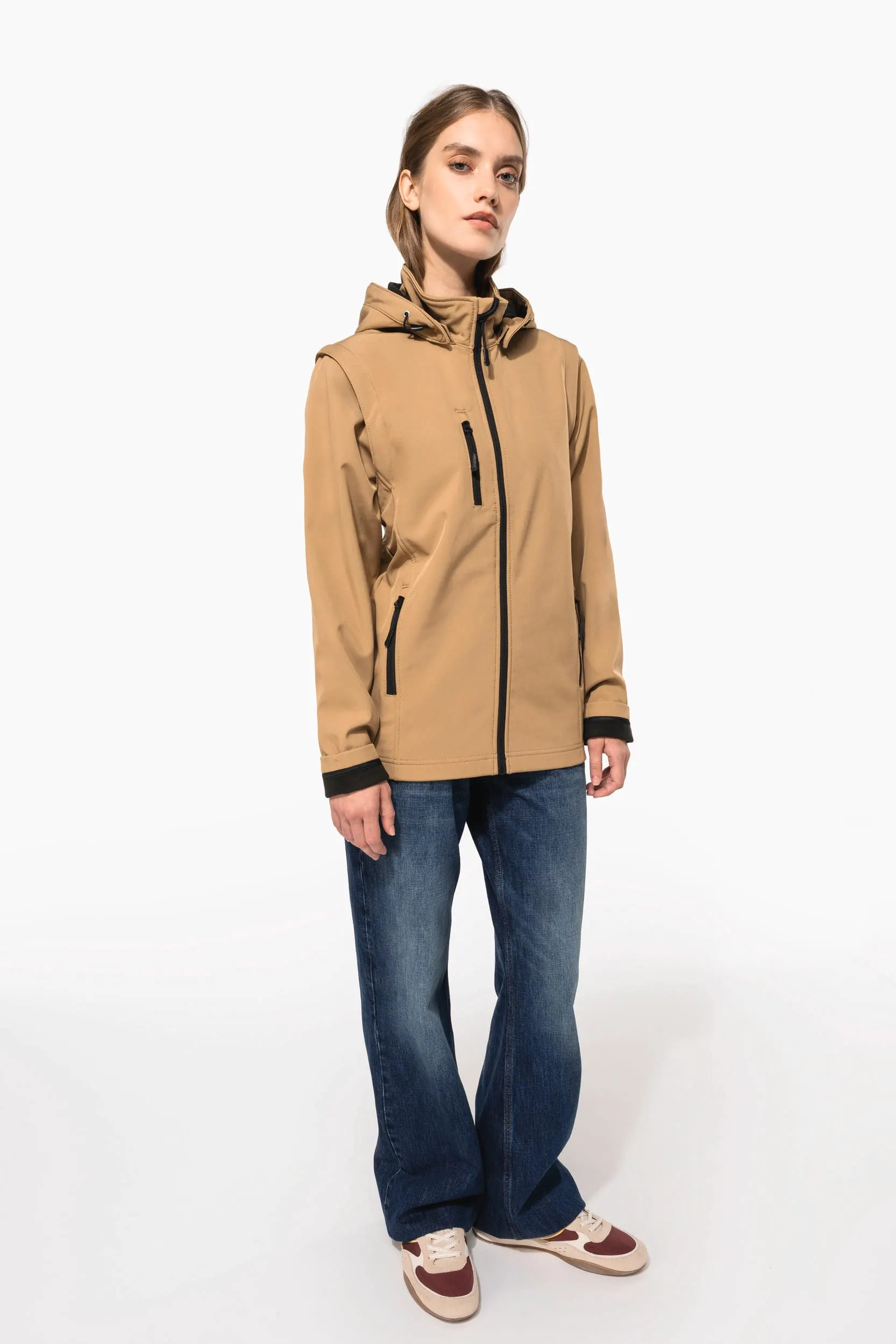 Chaquetas softshell 3 capas con capucha y mangas extraíbles unisex