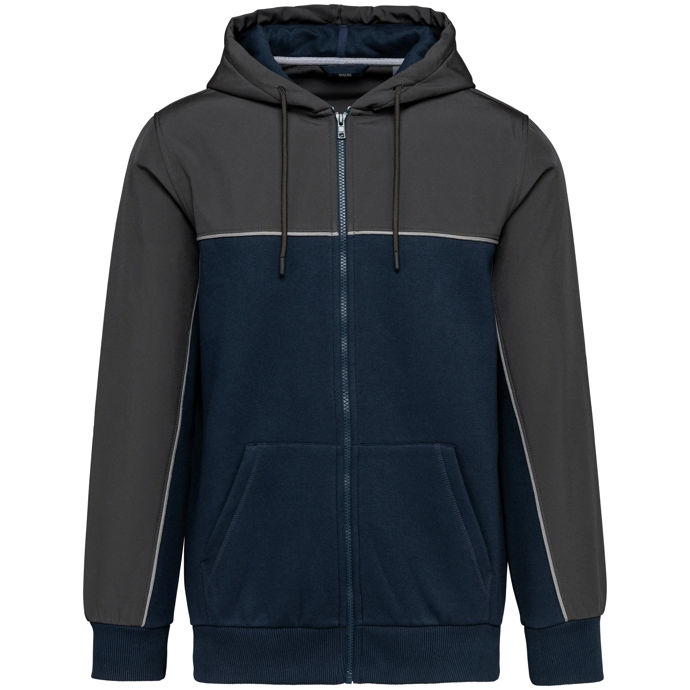 Chaqueta felpa bicolor con capucha y cremallera ecorresponsable unisex