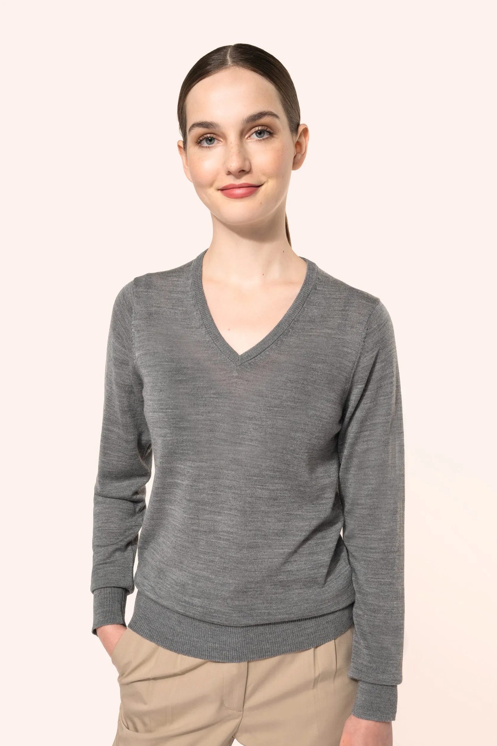 Jersey lana merina cuello de pico mujer