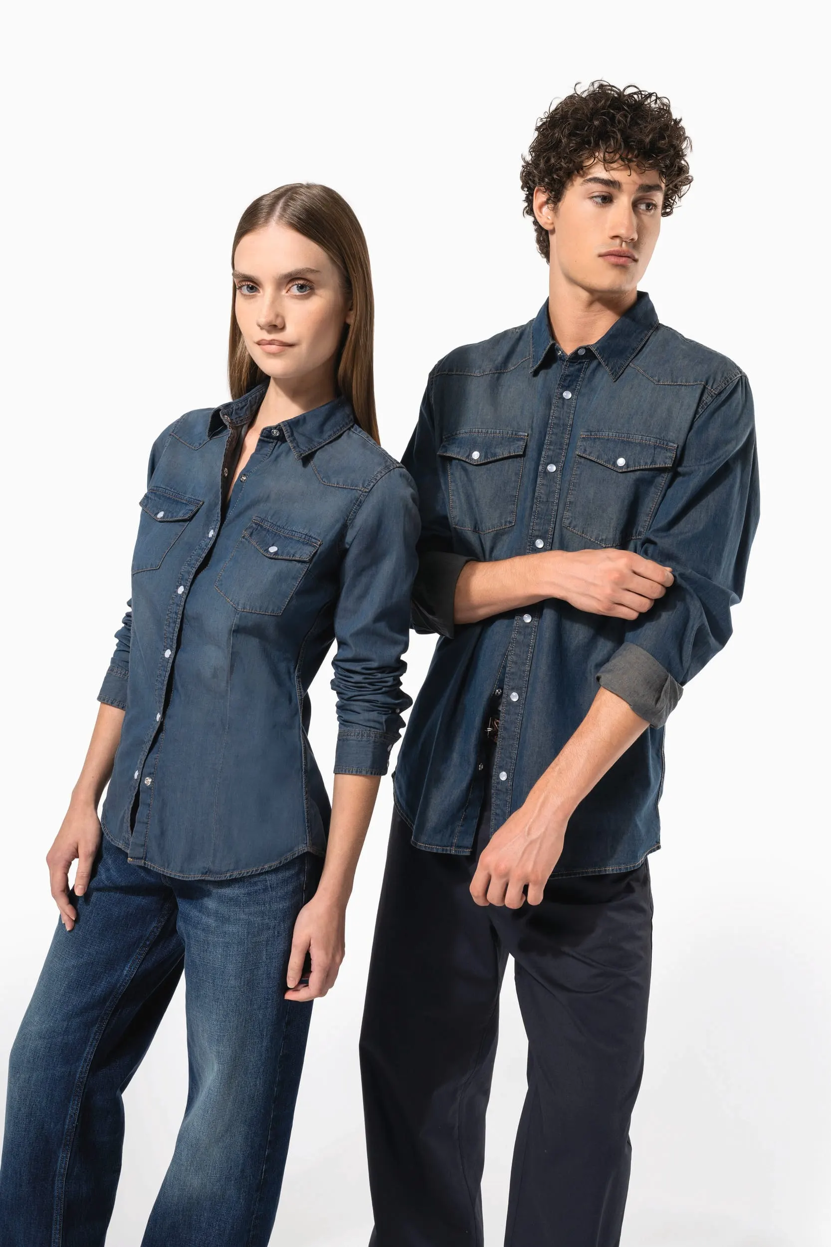 Camisa denim manga larga mujer