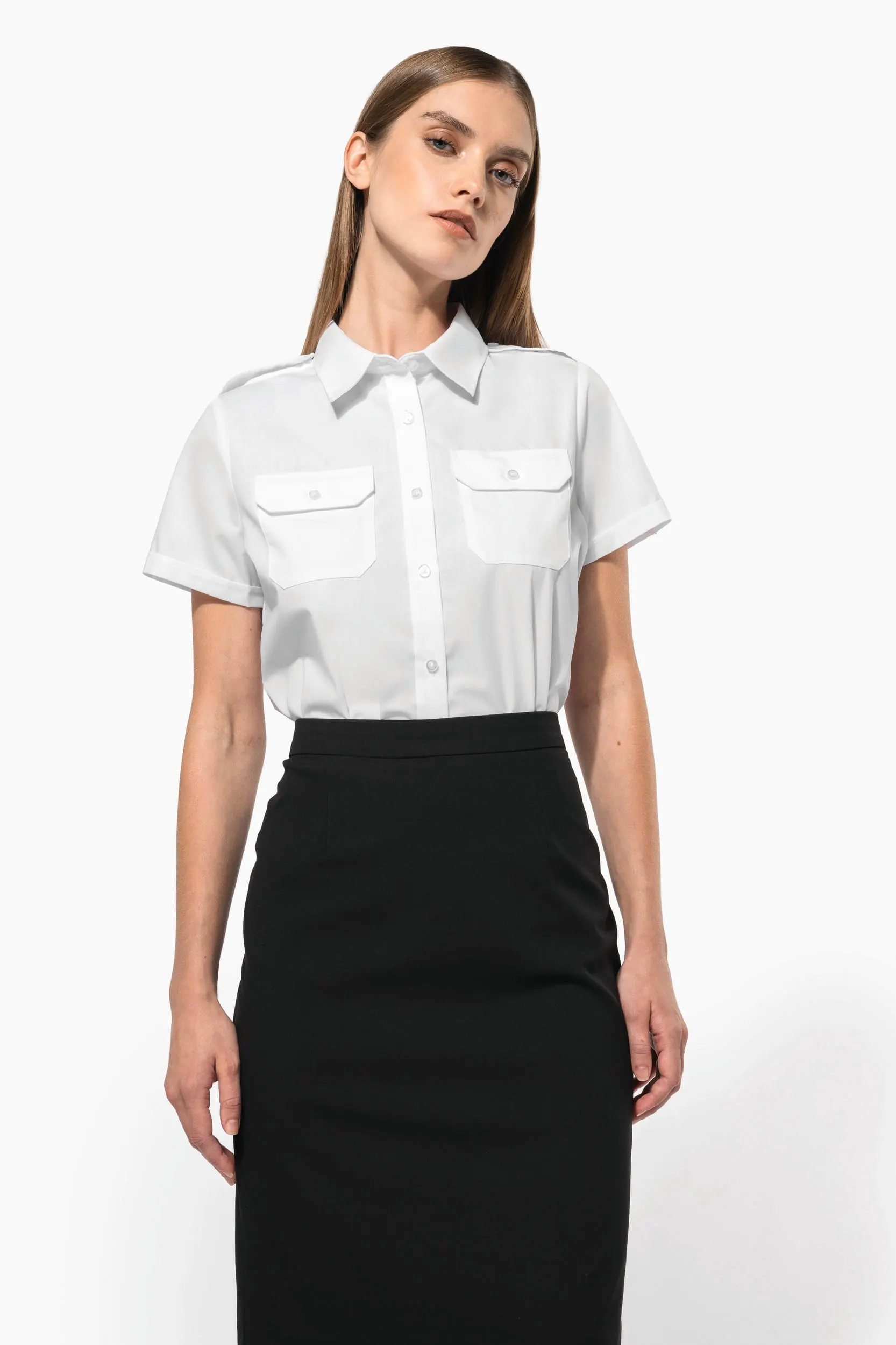Camisa piloto manga corta mujer
