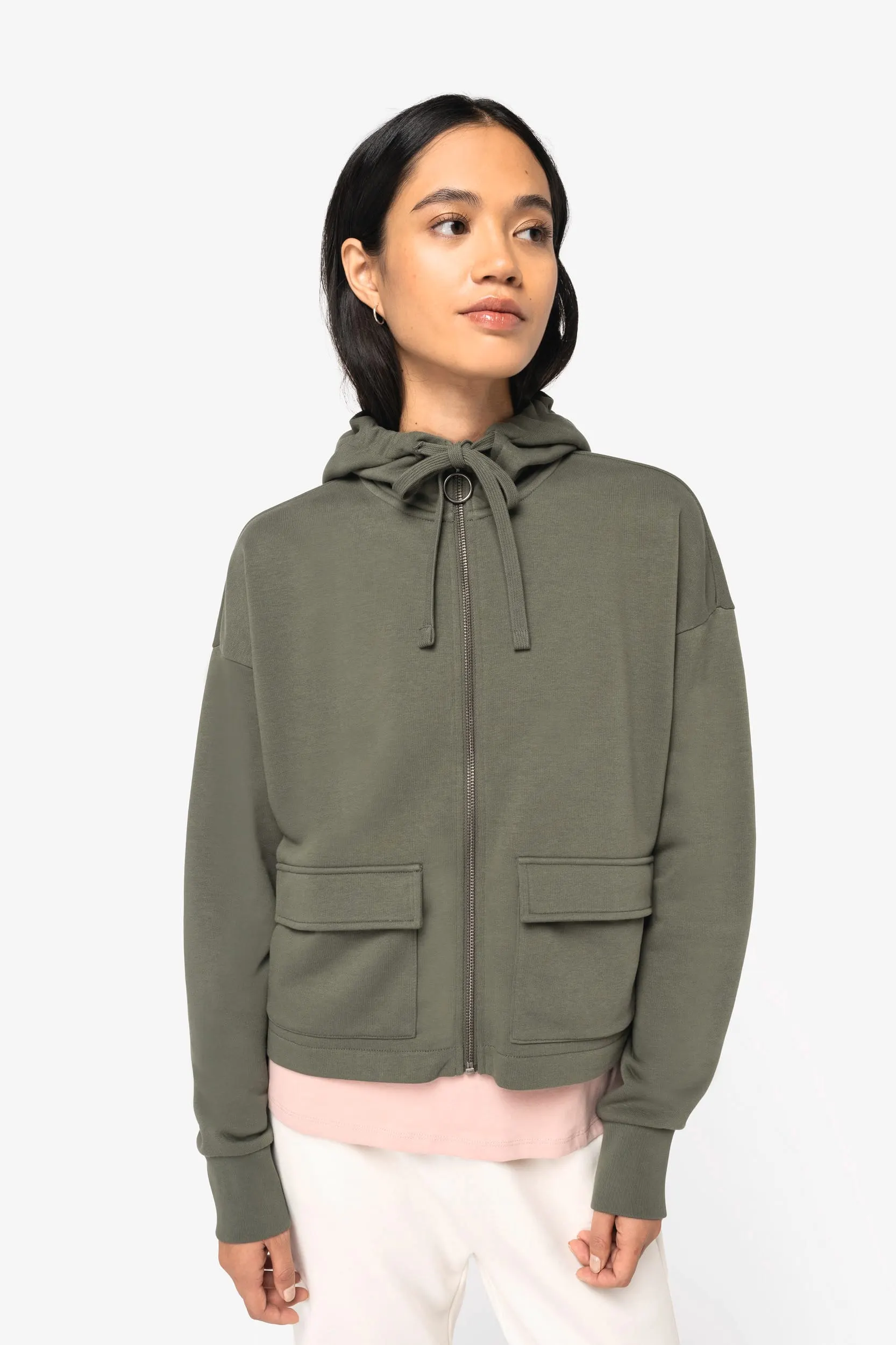 Sudadera ecorresponsable con cremallera y capucha French Terry mujer