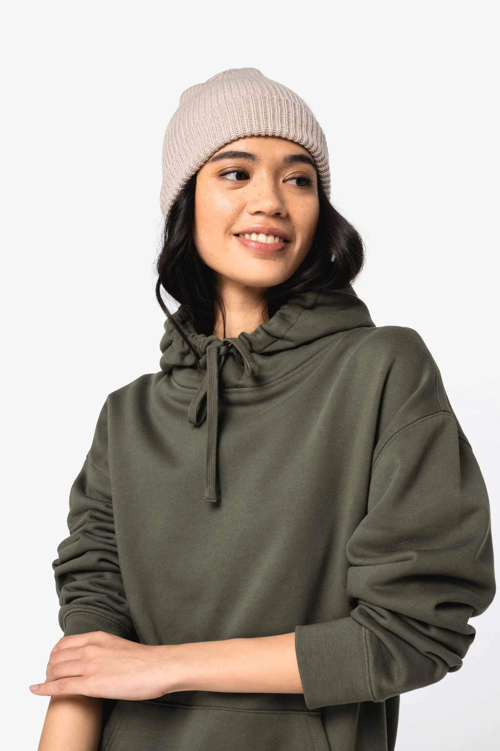Sudadera ecorresponsable con capucha y hombros caídos felpa perchada unisex