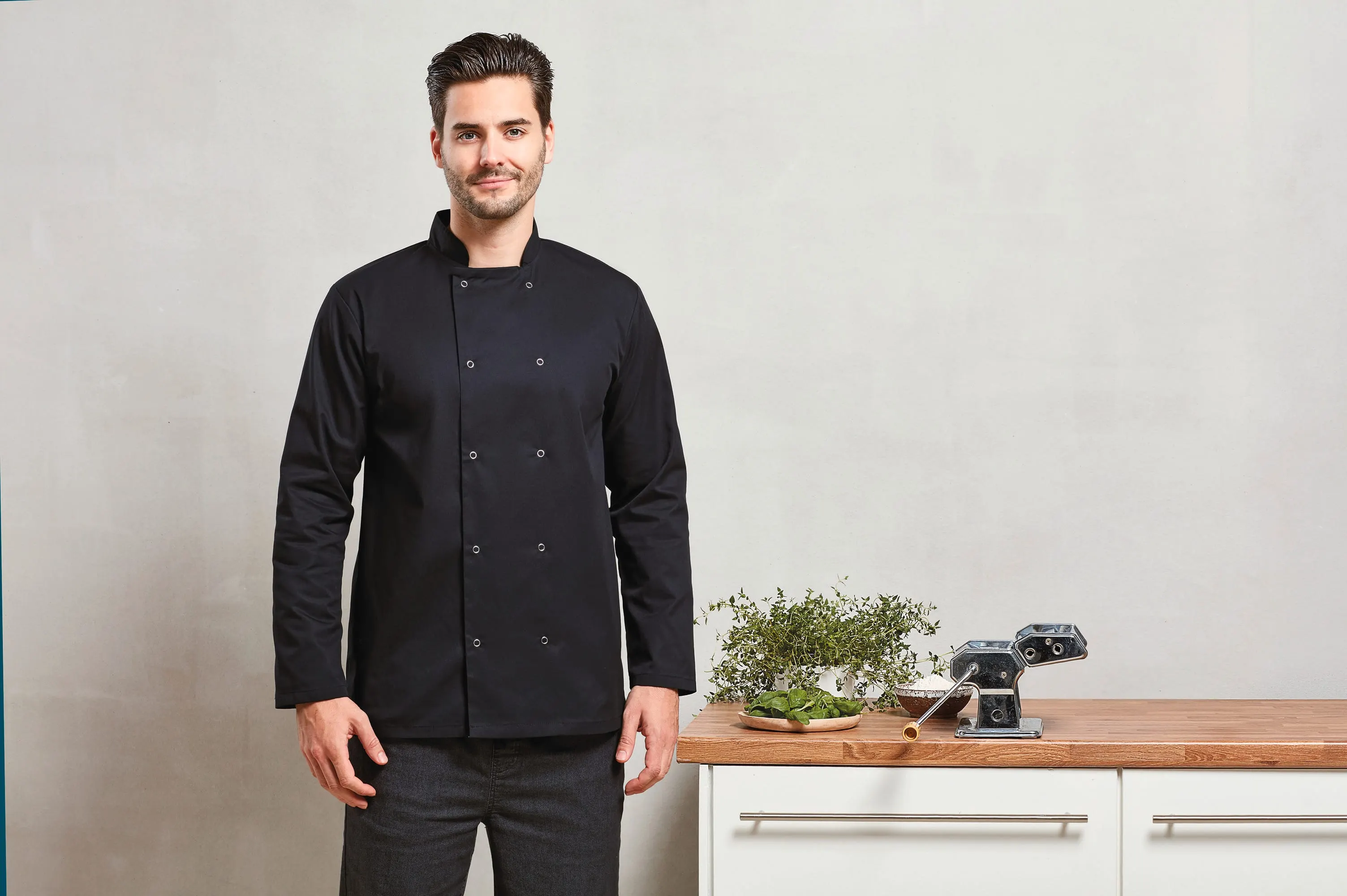 Chaqueta de cocina botones a presión manga larga