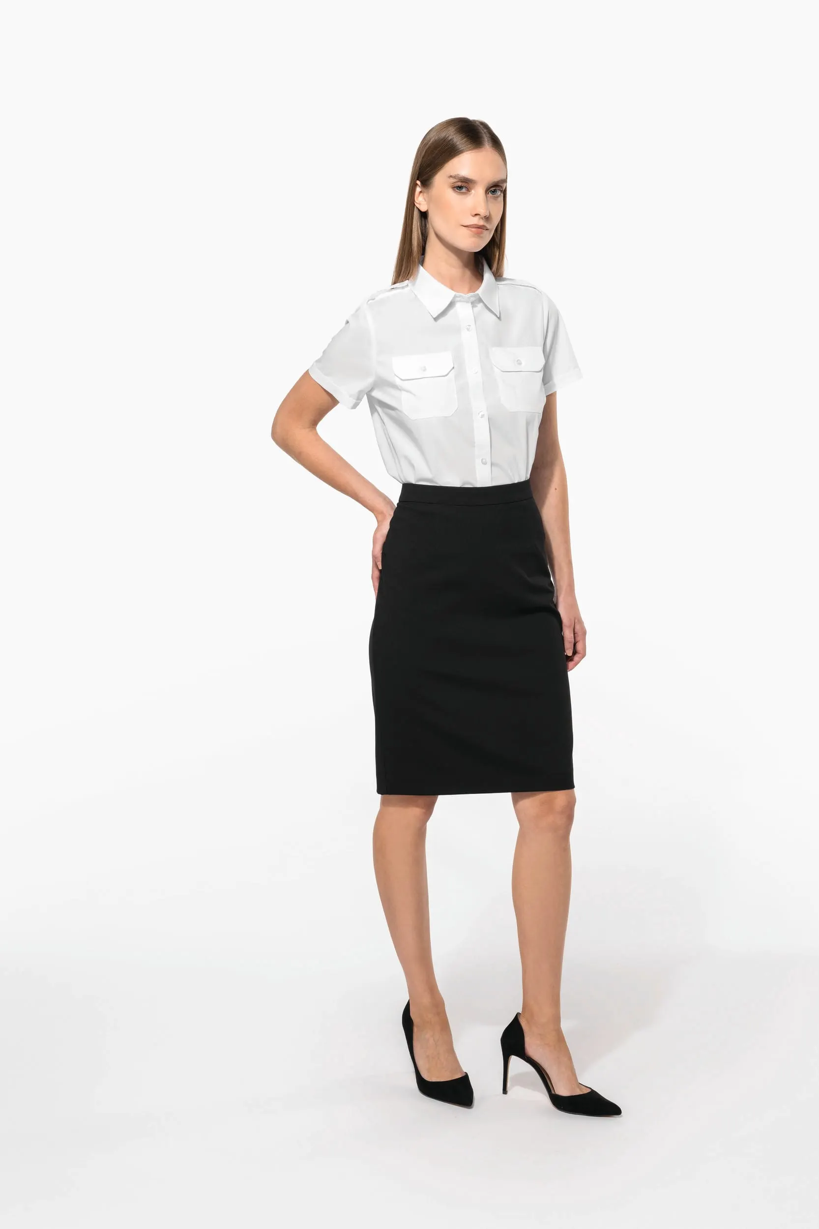 Camisa piloto manga corta mujer